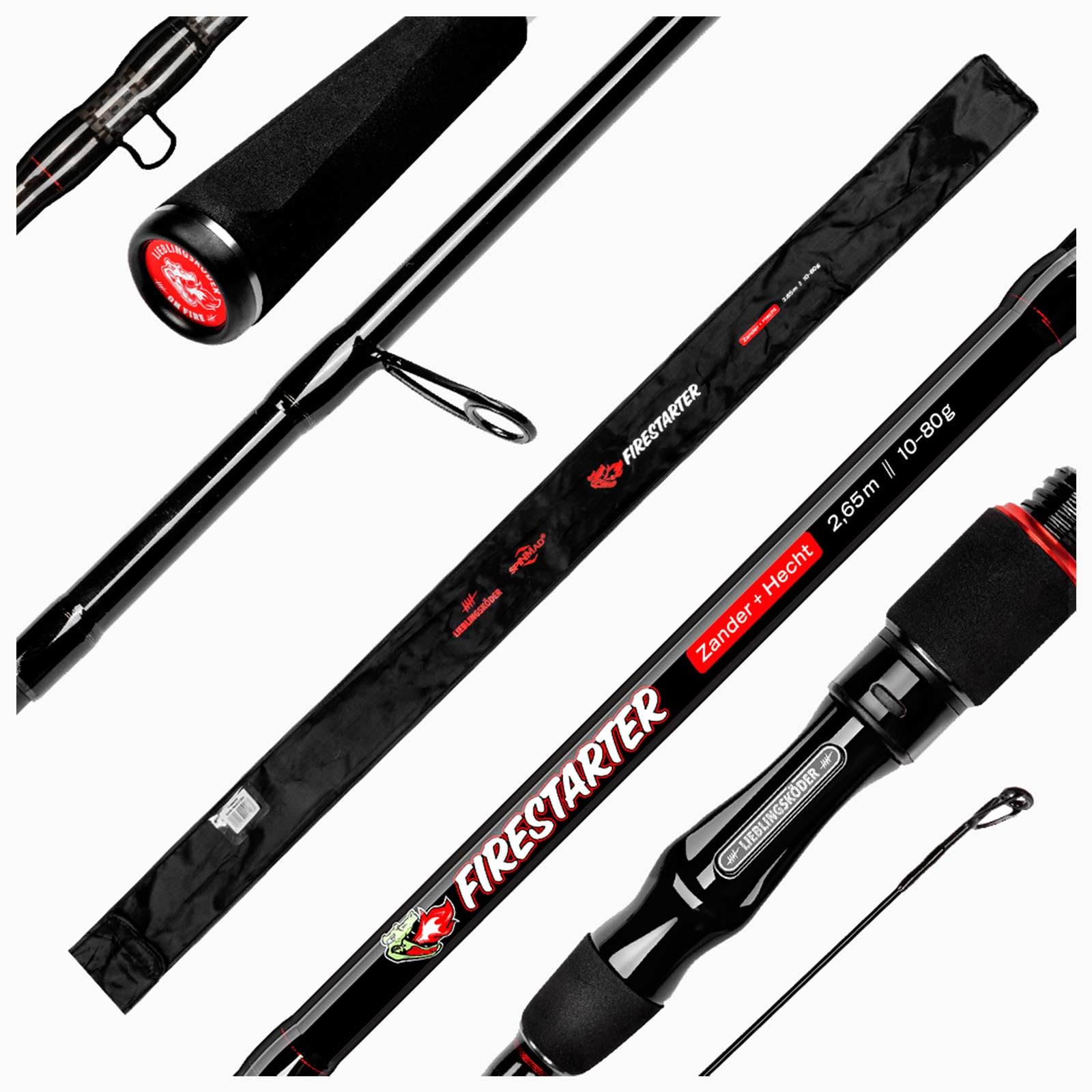 Lieblingsköder Firestarter Zander + Hecht 265cm 10-80g - Spinnrute, Zanderrute, Hechtrute, Angelrute zum Spinnfischen