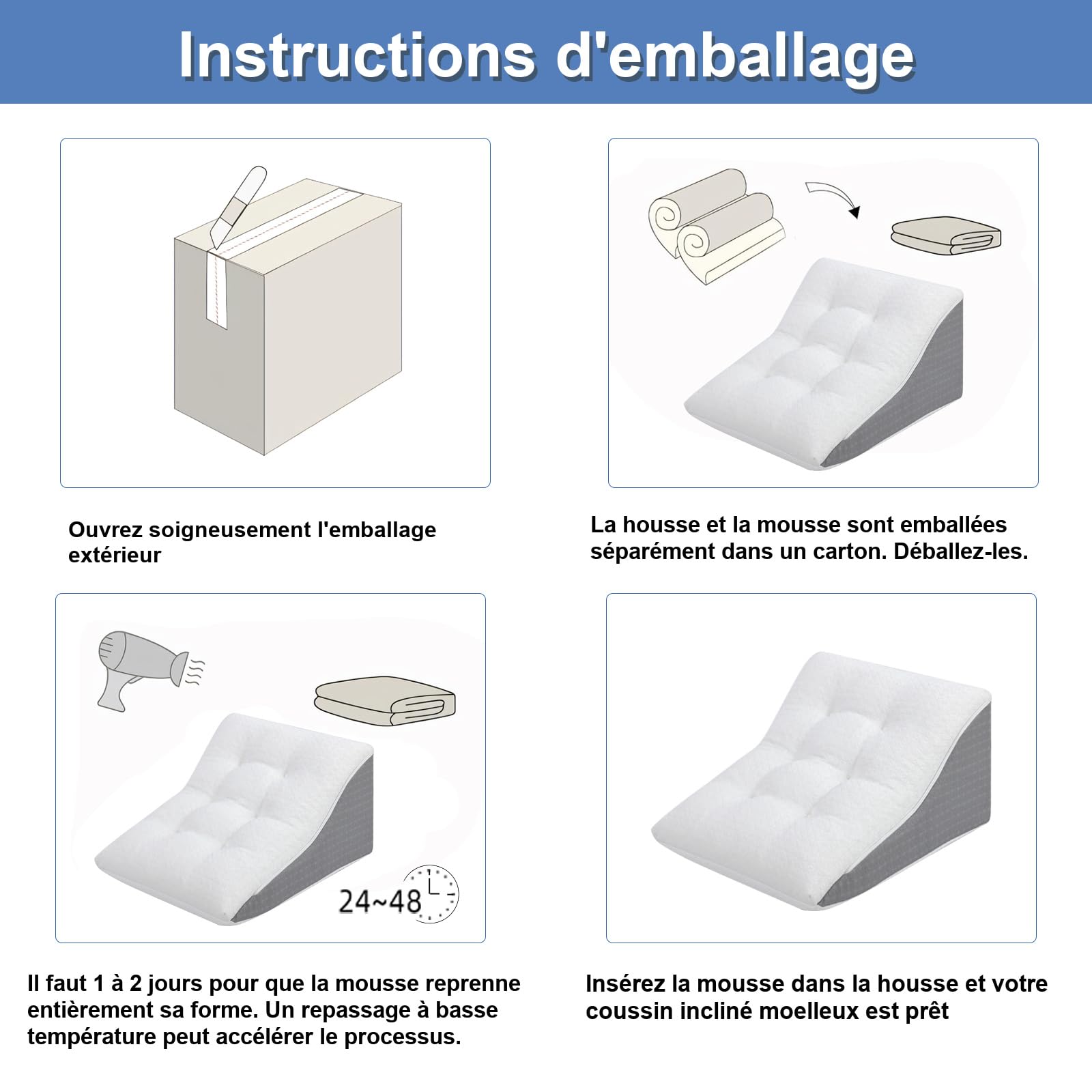 Lesekissen für Bett und Sofa Ergonomischer Keilkissen Zweischichtiges Design Memory Schaum Rückenlehne für Reflux Schlafapnoe, Perfekt Rückenkissen für Rückenunterstützung(55x55x25)