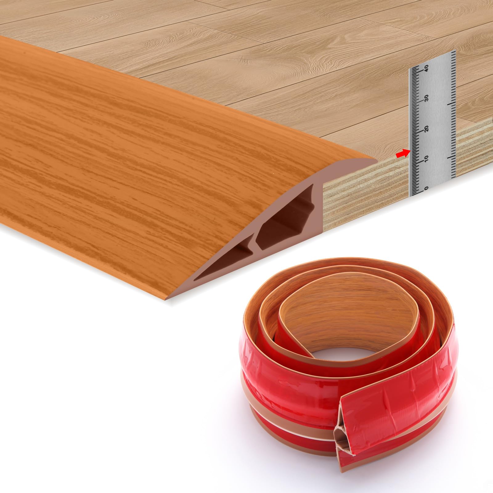 1.2M Self-Adhesive Floor Transition Strips Carpet Trim Strong Adhesive, Ideal for Carpet, Laminate, and Tile Thresholds, Doorways, and Edging (Supports 12–15mm Height Difference, Yellow Wood Grain)