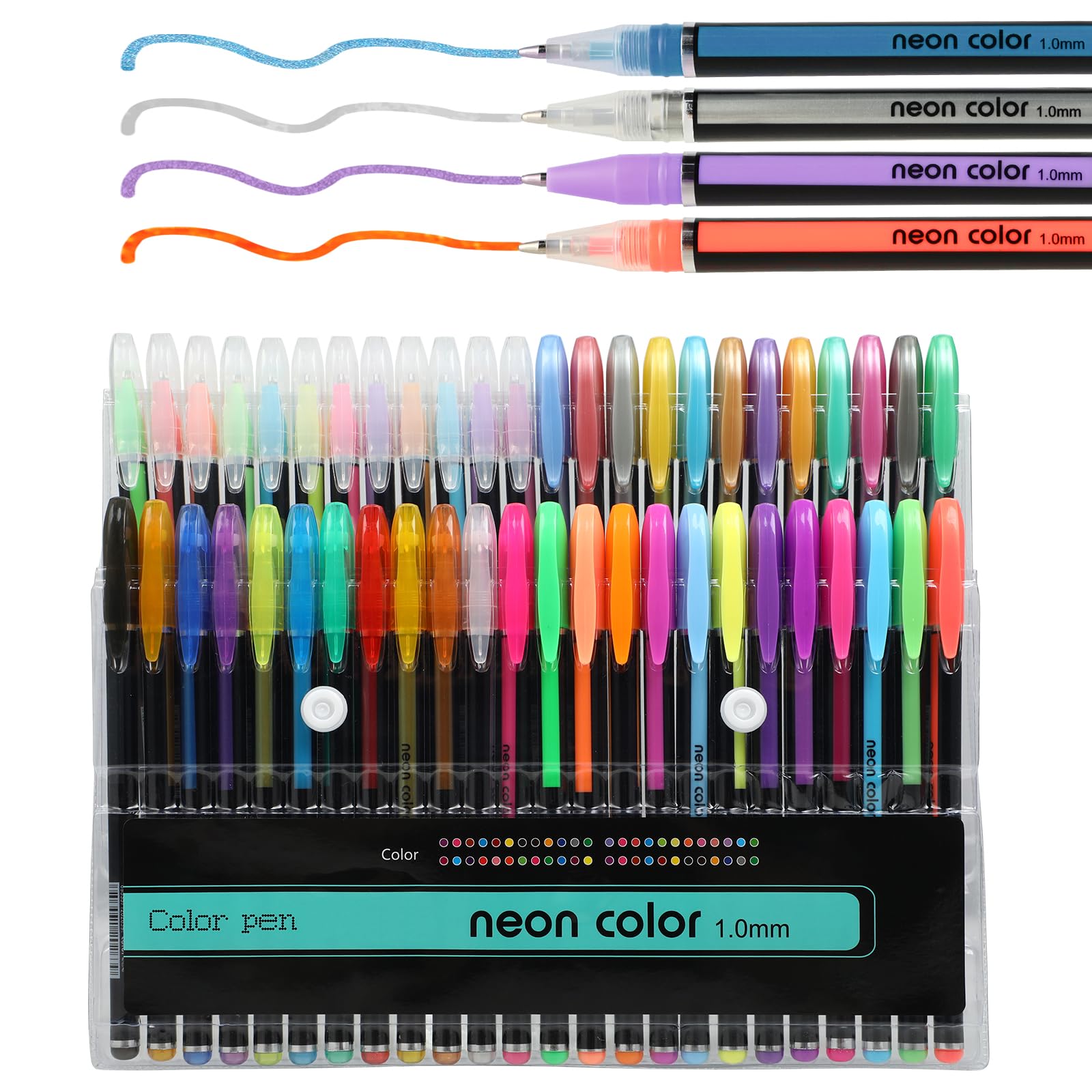 Set of 48 Gel Pens - 12 Metallic Pens, 12 Glitter Pens, 12 Neon and 12 Watercolor Pens - Ideal for Drawing, Writing and Colouring - Coloured Pens - Creative Coloured Pens