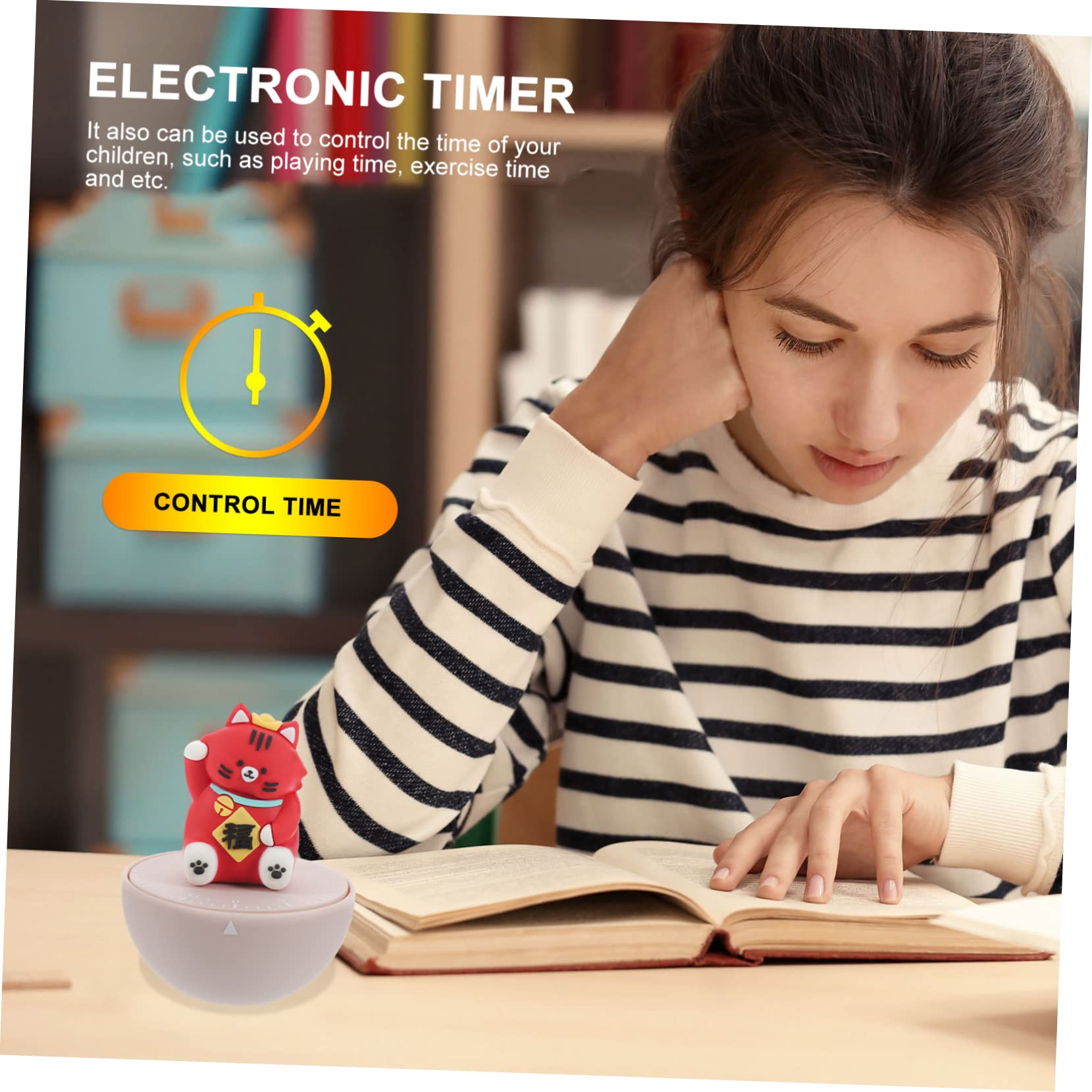 TOPBATHY Timer Da Cucina Meccanico Con Design A Forma Di Gatto 2 Pezzi Per Bambini in Età Prescolare Con Conto Alla Rovescia Di 60 Minuti Batteria Richiesta