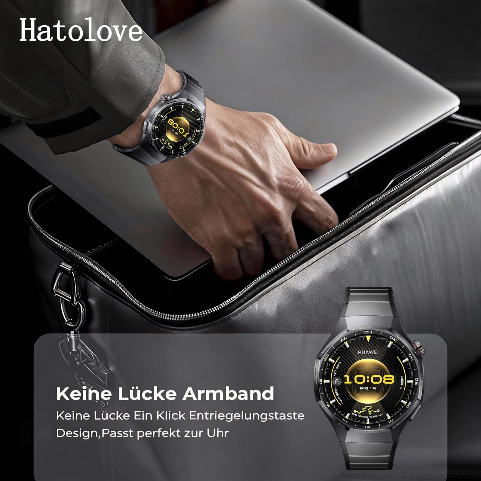 Cinturino in Titanio per Huawei Watch GT6 Pro 46mm, Rivestimento DLC, Fibbia a Scatto - Leggero, Antigraffio, Design Modulare per Huawei GT6 Pro 46mm
