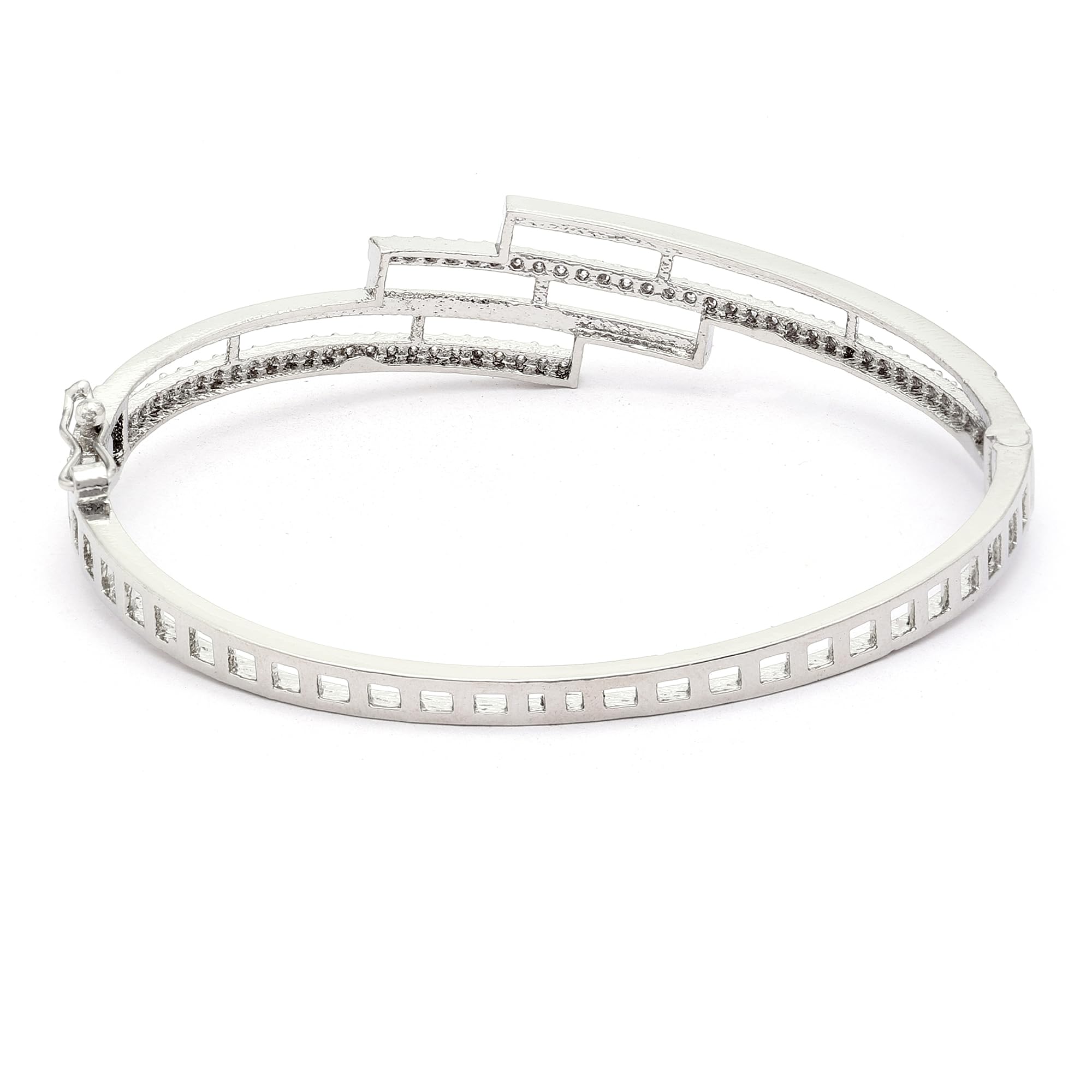 Rhodium-Plated American Diamond Studded Kada Bracelet (Design1)