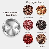 Vista 13 de Secura Molinillo de café eléctrico y molinillo de especias con 2 cuchillas de acero inoxidable cuencos extraíbles