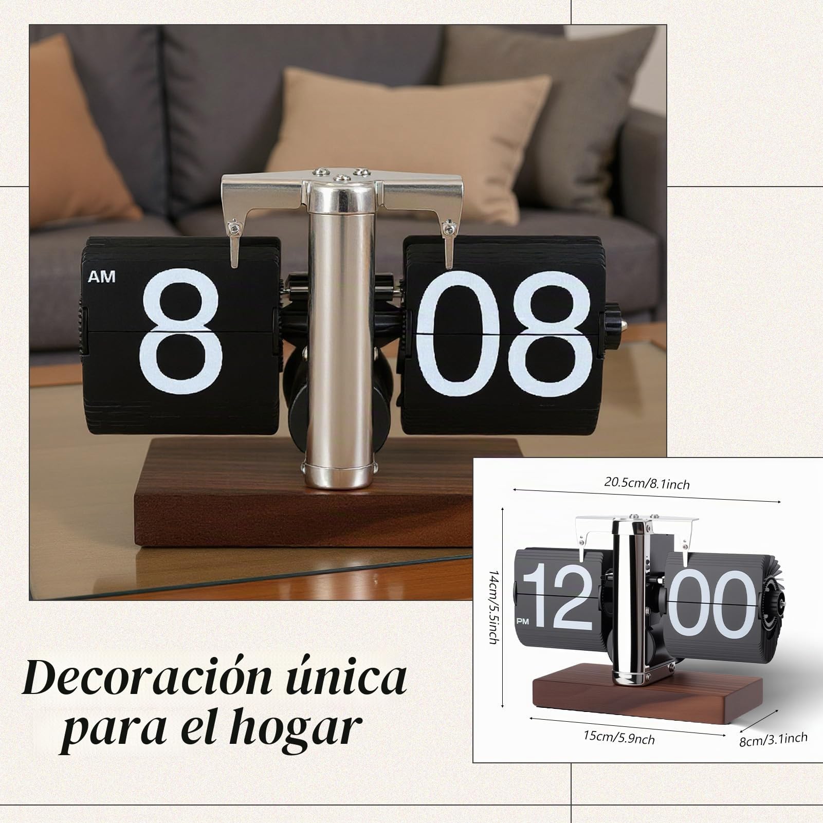 Gugxiom Reloj Digital abatible Retro automático Que Funciona con Pilas, Ideal para Decorar el hogar, la Oficina o Cualquier Estancia. (Negro Acero Inoxidable)