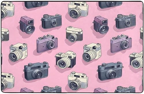 Miniatura 7 de Area Rugs for Living Room Decor - Anti Slip Throw Washable Rugs 3x5, Indoor Soft Retro Camera Pink Print Carpet for Bedroom/Living/Room/Dining 60x39