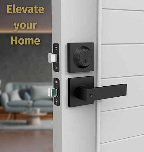 Miniatura 2 de Mega Handles Entry Combo I - Paquete combinado de manijas de puerta y cerrojo de un solo cilindro y llave, juego de manijas de bloqueo cuadradas