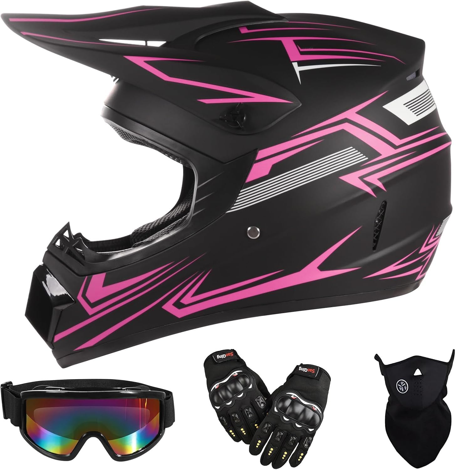 Casco Integral de Motocross para Jóvenes con Gafas Mascarilla Guantes, Cara Completa MTB Enduro Karting Casco de Moto, Unisexo BMX Carreras Quad Dirt Bike Chocar Casco G S