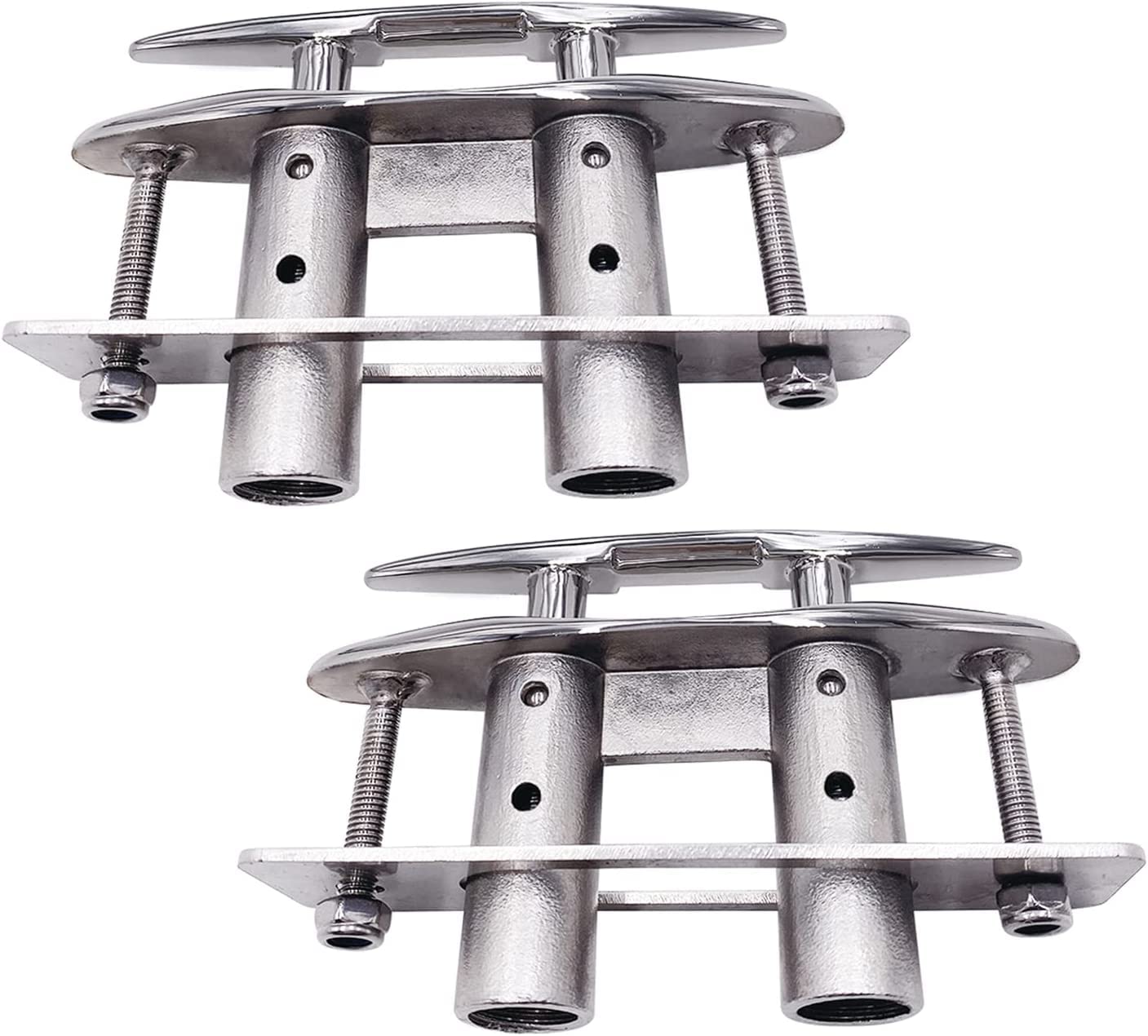 TANFEI 2 Pcs Pull Up Flush Mount Cleat Boat Dock Deck Stainless Steel 316 Retractable Low-Profile Mooring Rope Cleat with Backing Plate and Lock Nuts (6 inch)