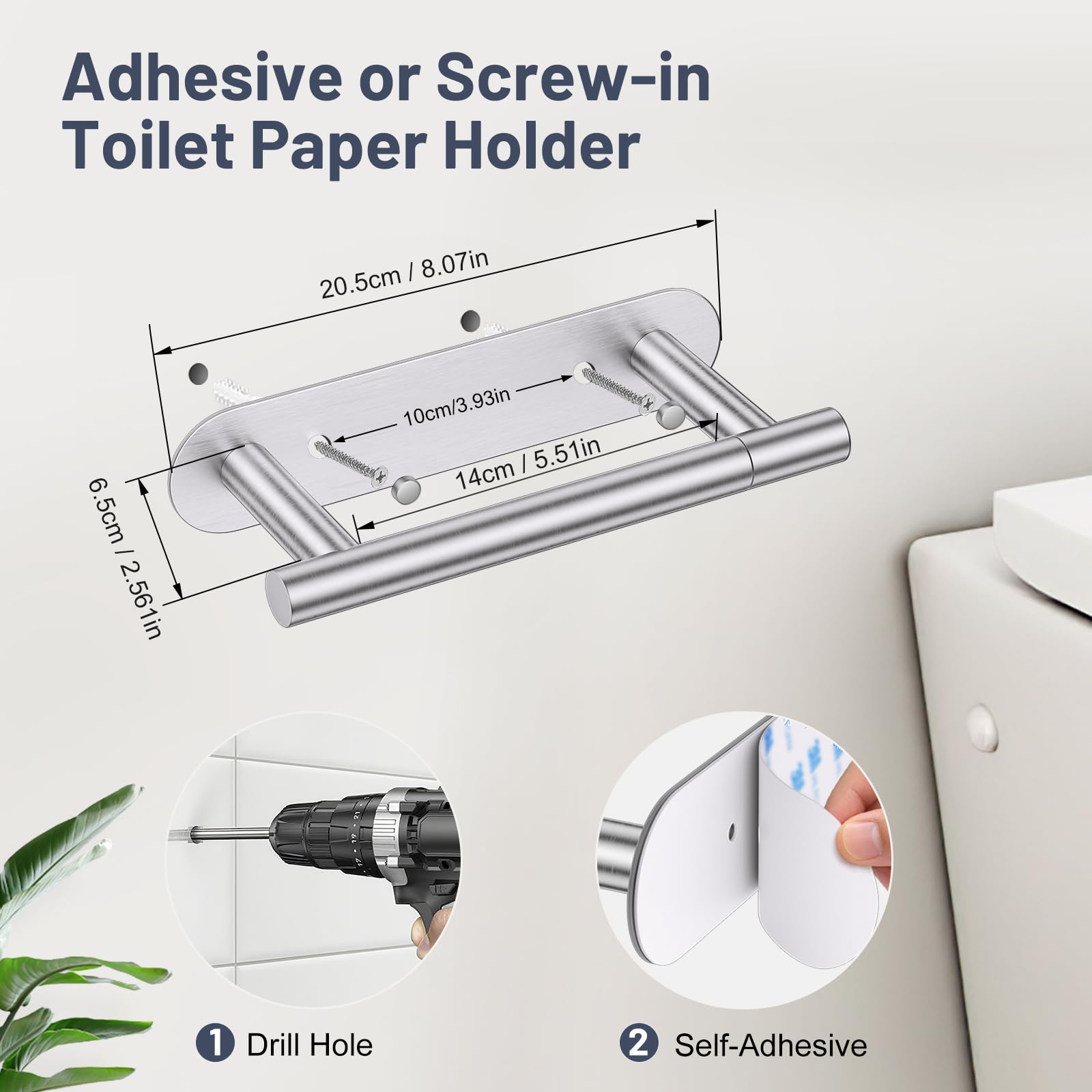 Brushed Nickel Toilet Paper Holder Self Adhesive Screw Toilet Roll Holder — Amazon image 6