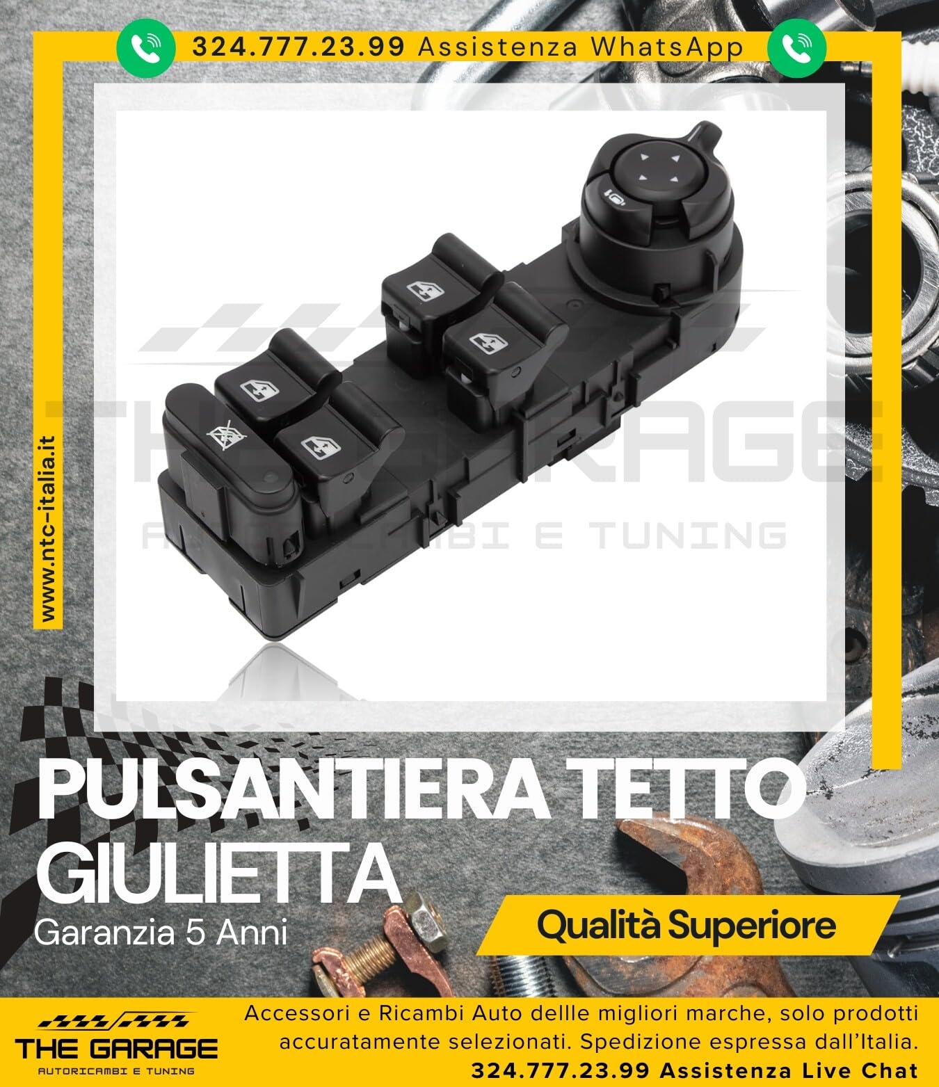 Alzacristalli Pulsantiera Compatibile per Alfa Romeo Giulietta 940 / Pulsanti Alzavetri Comando Finestrini Tasti Alzavetro 156093398 156095708 156106392 per Giulietta 940 (2010-2019)