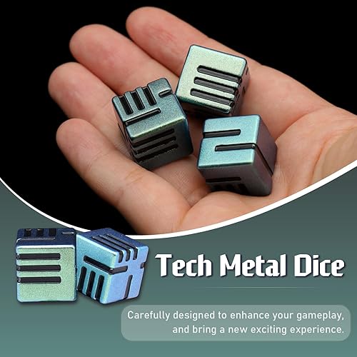 Miniatura 3 de Dados de metal D6, juego de dados DND de 0.63 pulgadas D6, ZHOORQI 6 unidadesjuego de dados tecnológicos rediseñados para dados de Calabozos y