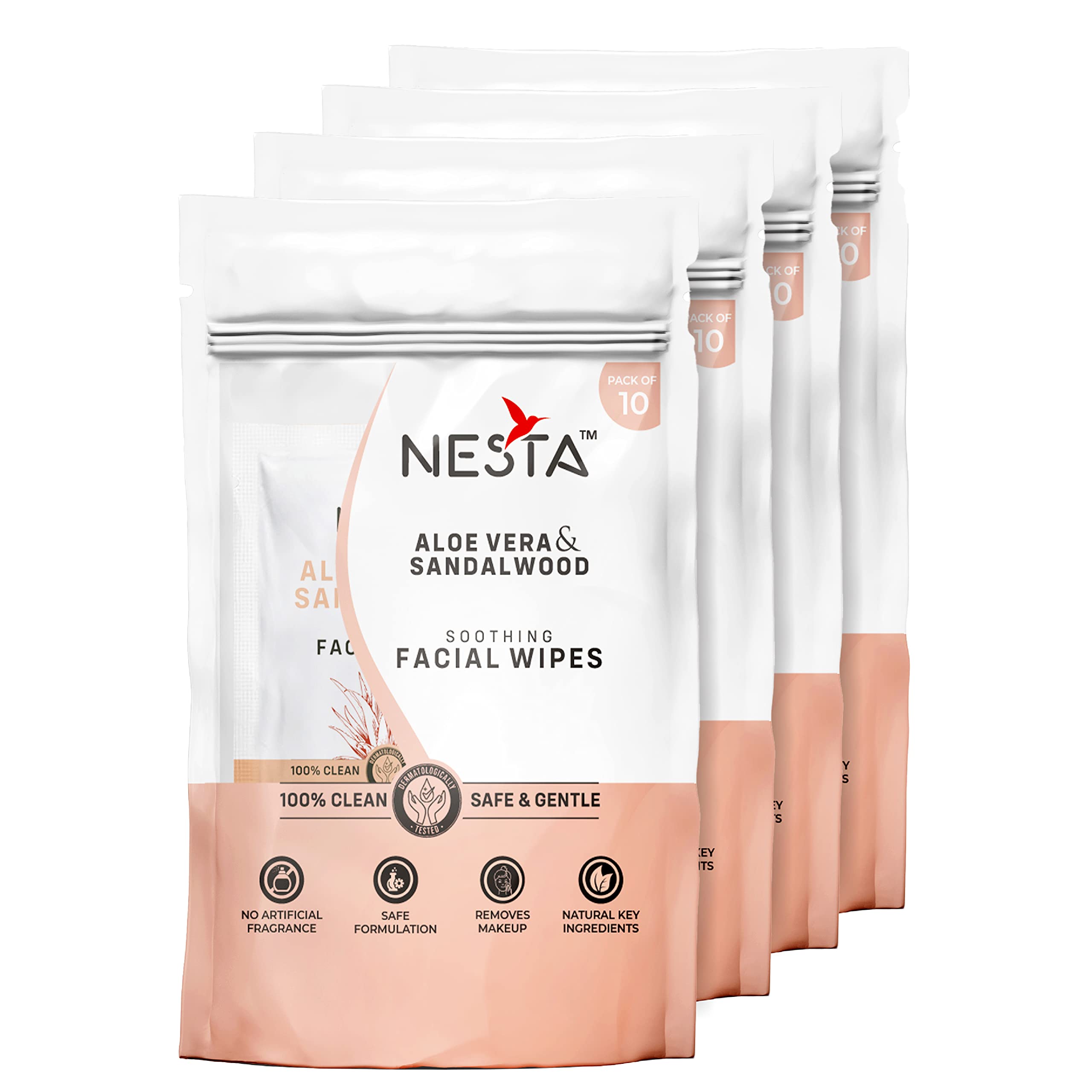 Nesta Essential Face Wipes Individually Wrapped Sachet | 10-IN-1 Pack | pH Balanced | Free from Alcohol, Paraben, Silicon | Moisturising Sandalwood Set of 4 (10 x 4 Pouch= 40 Wipes) (B09G6X1FSC) Amazon Price History, Amazon Price Tracker