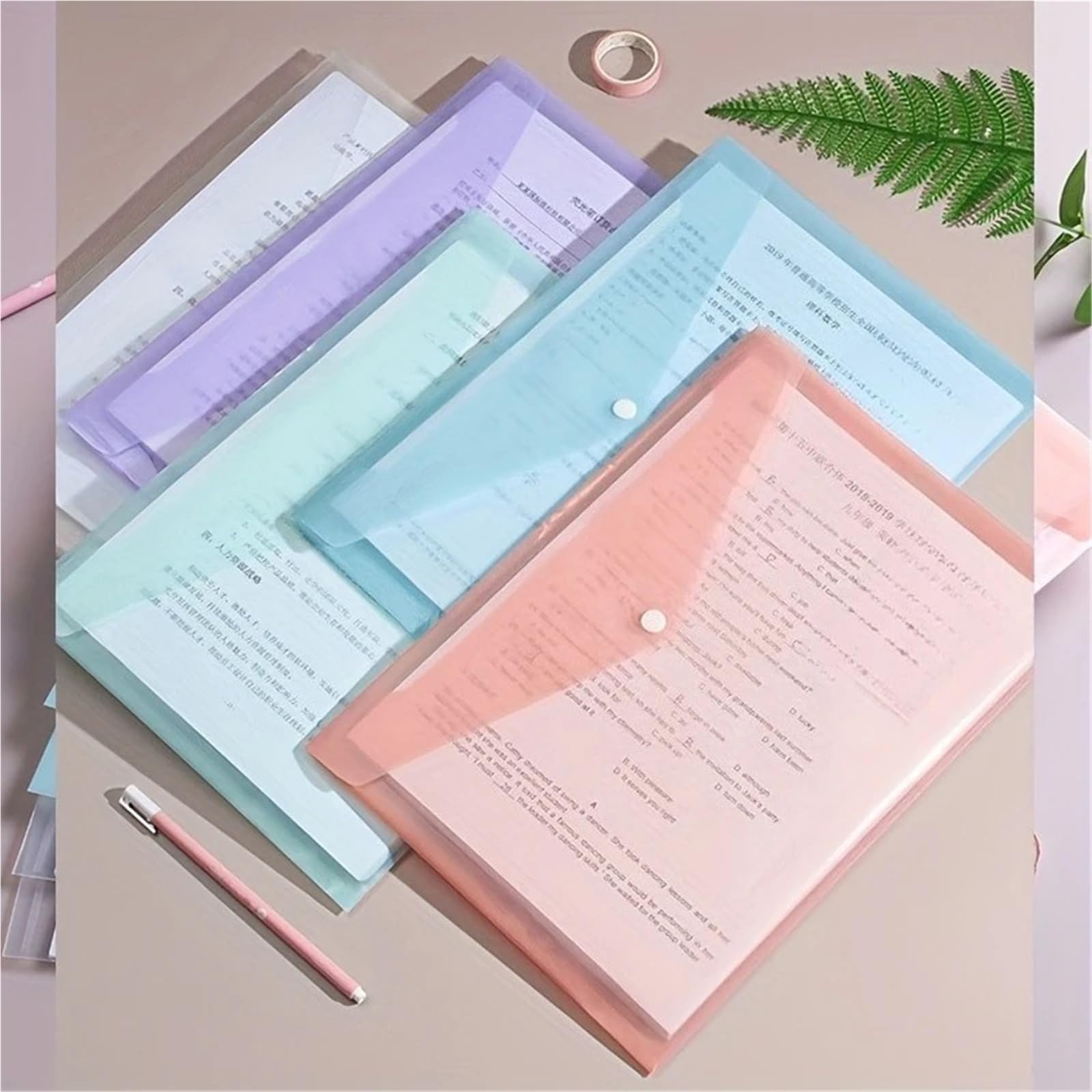 Przezroczyste teczki z tworzywa sztucznego, 30pcs A4 Multicolor PP Plastic File Folders Document Storage Bags