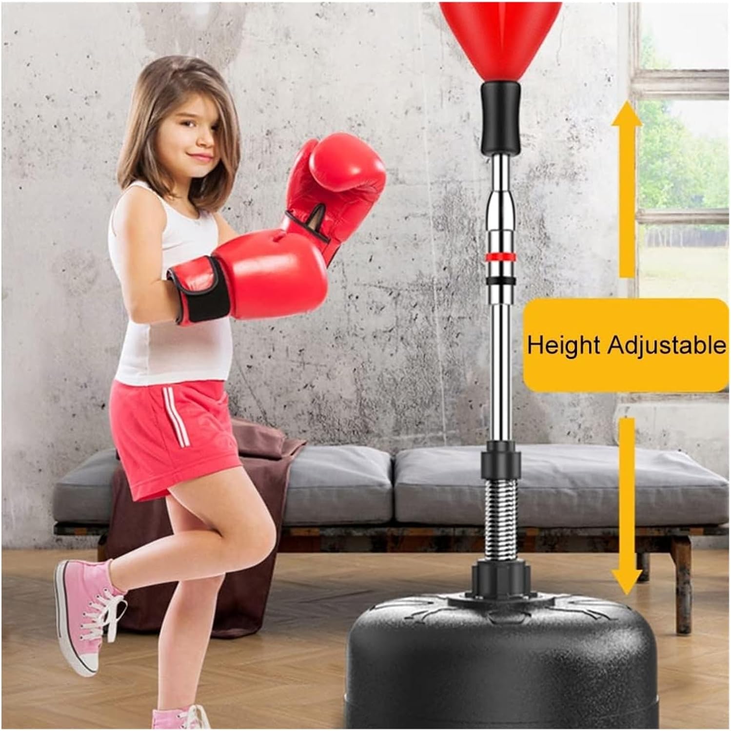 Boxing Speed Trainer,Cobra Reflex Bag, Ball Cobra Bag, with Stand Height Adjustable Freestanding Speed Trainer Punching Bag for Kids and Adults Boxing Set