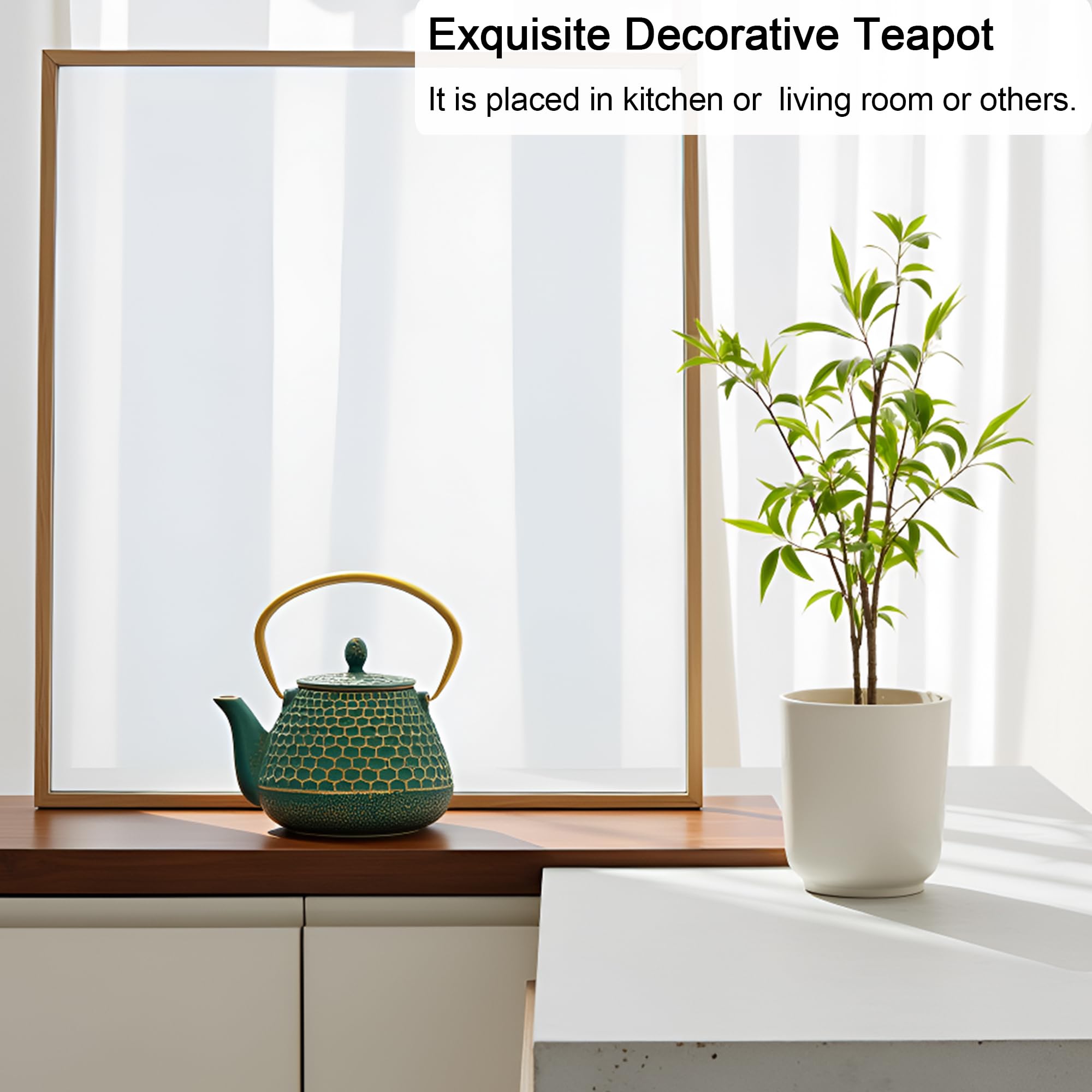 Juego de tetera de hierro fundido, juego de tetera hexagonal de 33.8 onzas con tazas y alfombrillas para tazas, tetera recubierta con interior esmaltado, juego de tetera de hierro fundido duradero con