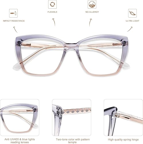 Miniatura 3 de AMOMOMA - Anteojos grandes y a la moda de lectura para mujer, de TR90, para la luz azul, con elegante diseño cuadrado tipo ojo de gato, AM6031