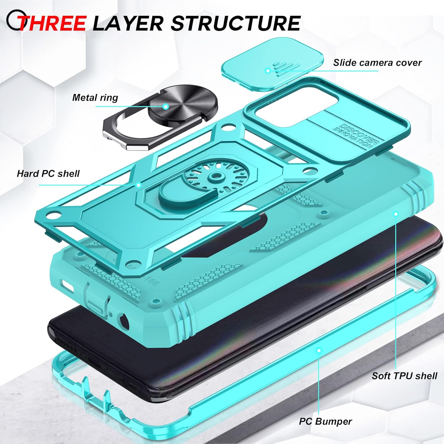 Estuche Tarjeta Protector Pantalla Funda Samsung S21 Fe AYMECL - Con Tapa Cámara Deslizante Y Soporte Protector Pantalla Explosiones