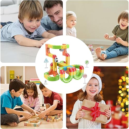 Miniatura 8 de Juego de tren con tren motorizado, 67 piezas, juguete de pista motorizada, juguete de sala de juegos, construcción segura portátil, para niños y