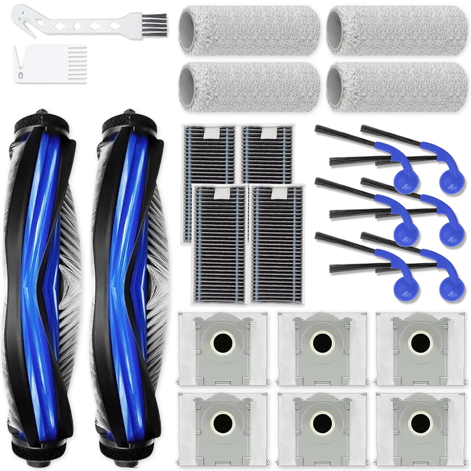 Kit de accesorios de repuesto XVXUOU compatible con Ecovacs T80 Omni T80 Pro Omni Yeedi M14 Plus Piezas de robot aspirador 2 cepillos principales 4 paños de fregona con rodillo 4 filtros HEPA 6 cepillos laterales 6 bolsas para polvo