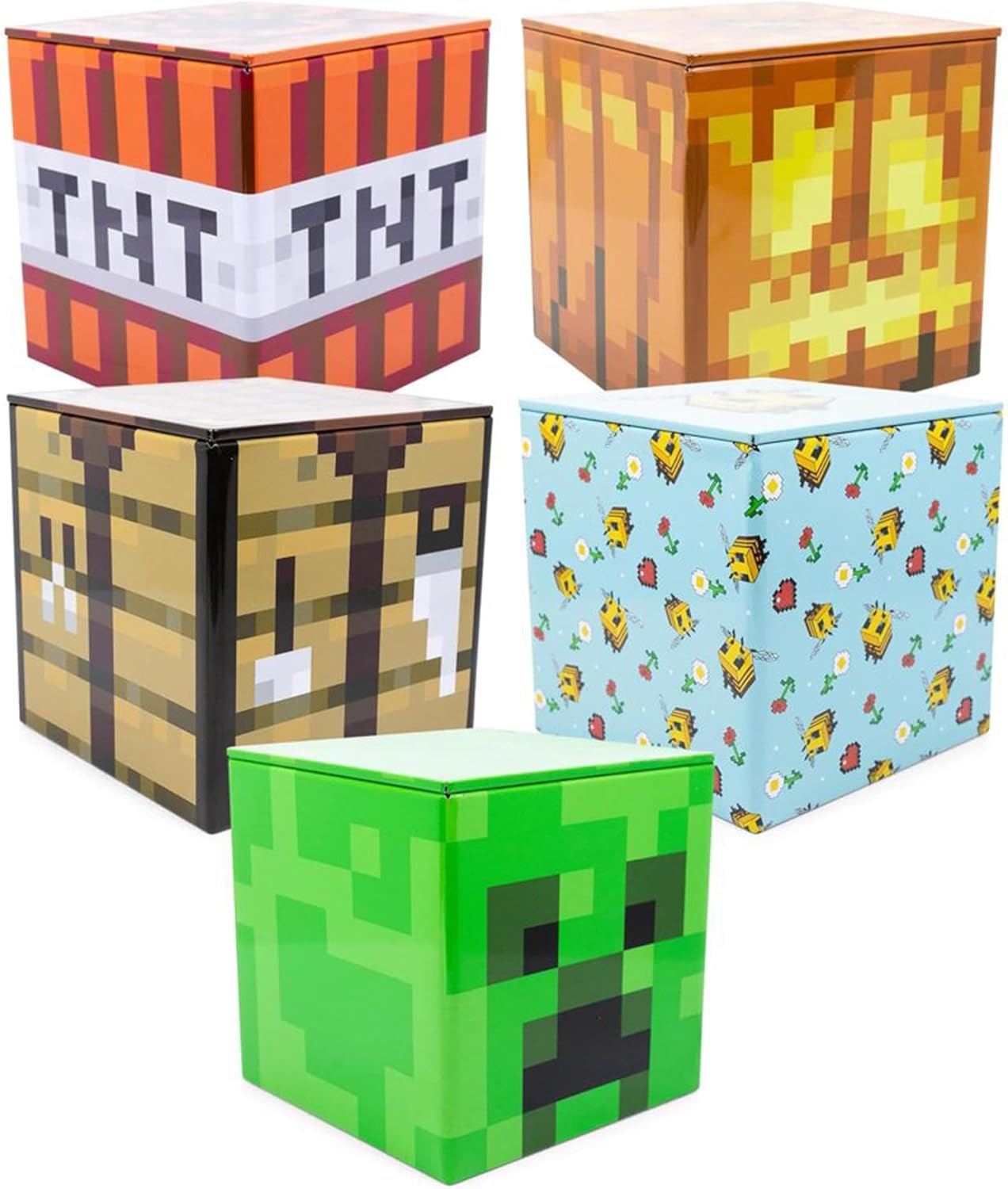 Toynk Robe Factory Minecraft 5-Piece 4 Inch Tin Storage Box Bundle Kit Created