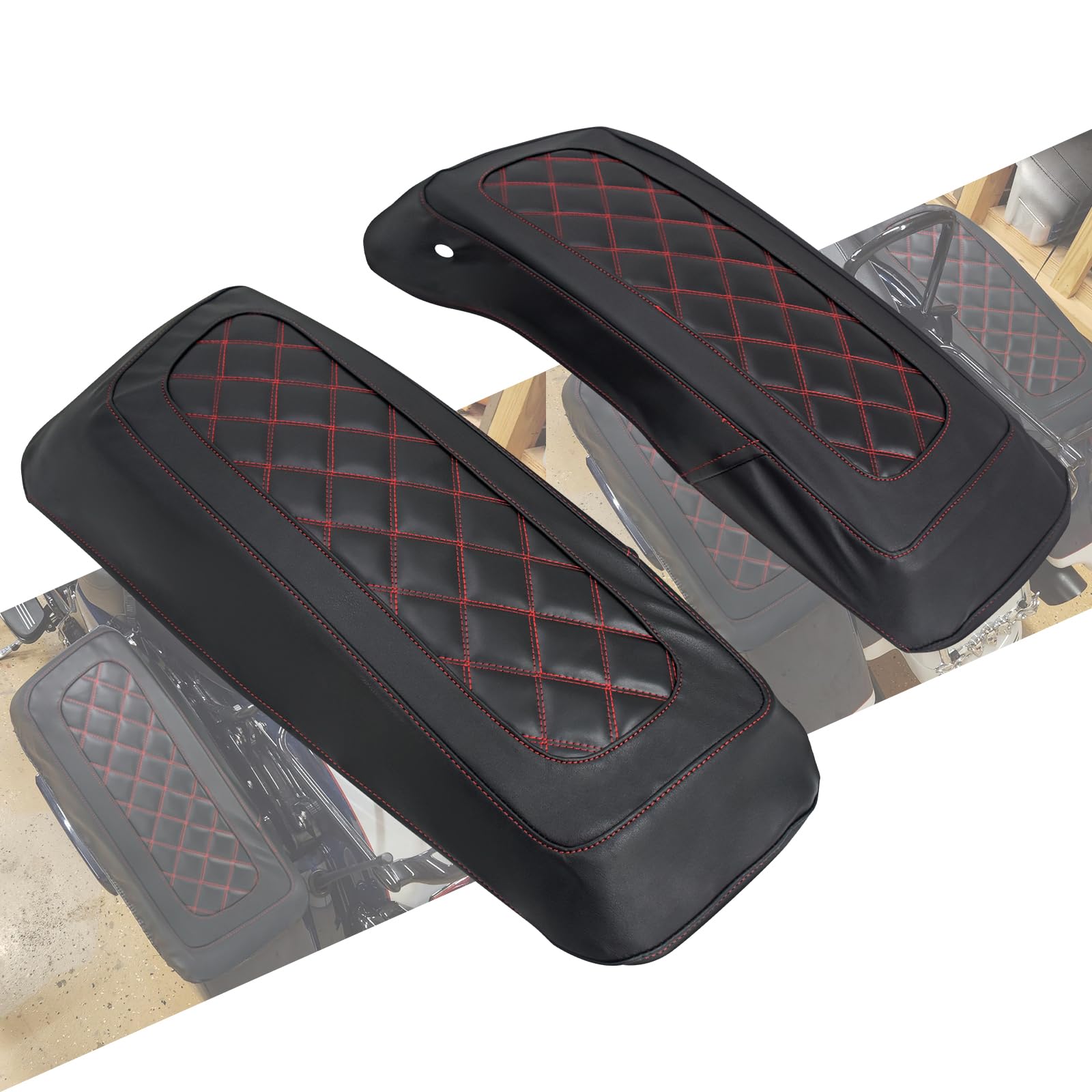 Housses de Couvercle de Sacoche, Housses rigides pour Harley Touring Street Glide Road Glide Road King Electra Glide Tri Glide 2014-2024 (Coutures Rouges)