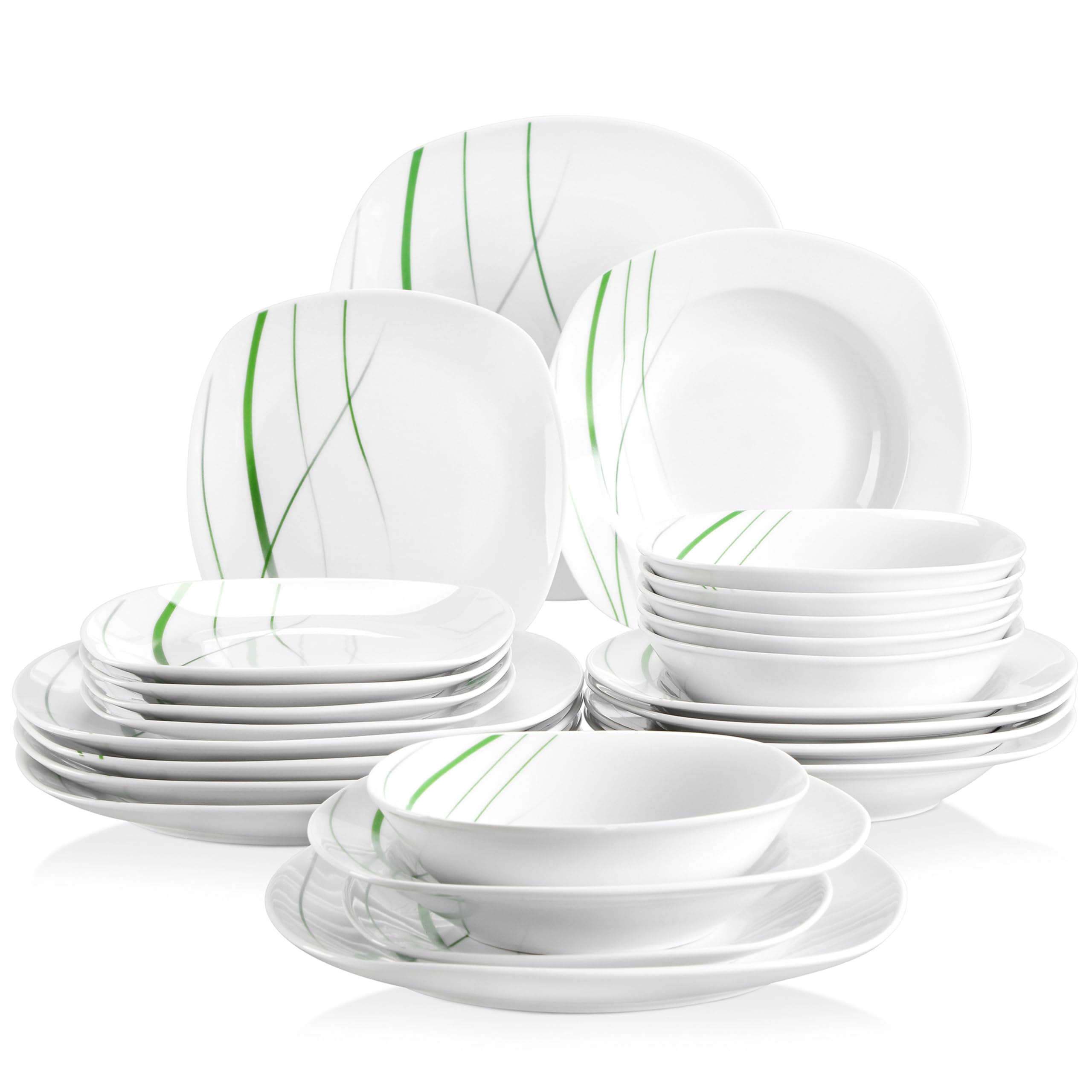 VEWEET FIONA Porzellan Speiseteller, Essteller Set 6 Personen, Teller Set, Dessertteller, Pastateller, Kuchenteller und Frühstücksteller, Mikrowellengeeignet
