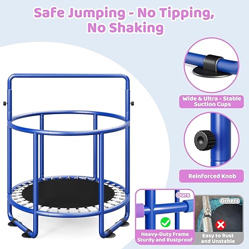 Miniatura 6 de Trampolín de 55 pulgadas para niños con recinto, cama elástica 6 en 1 para interiores y exteriores, tubo antioxidante completo mejorado con barras