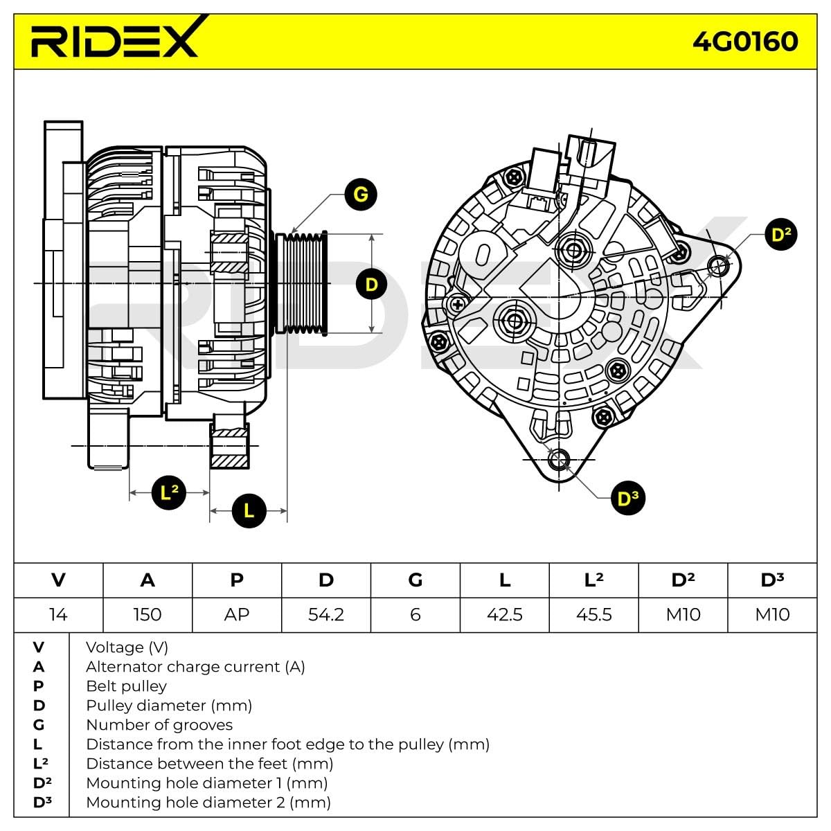 RIDEX Alternateur 14V, 150A, 57056P 5702C6 5702C5 Compatible avec RENAULT Clio 3 3/5 portes BR0/1, CR0/1 Megane 3 3/5 portes BZ0/1, PEUGEOT 206 3/5 portes 2A/C 307 3/5 portes 3A/C, CITROËN
