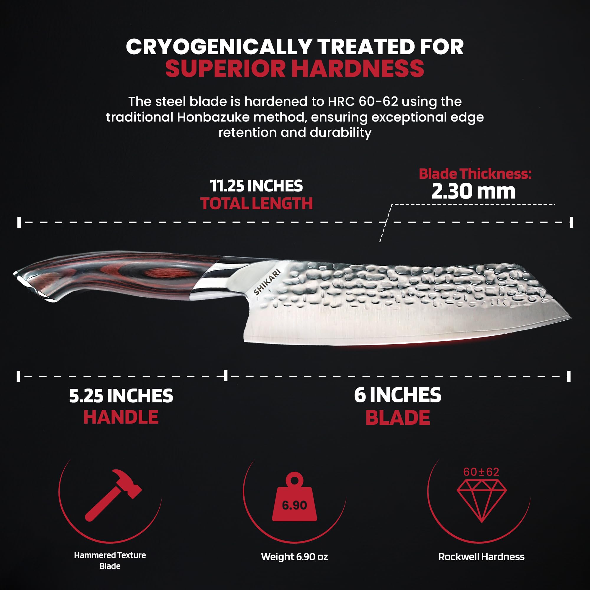 SHIKARI Santoku Knife 7 Inch – VG10 Super Sharp Vegetable Knife – Ergonomic Long Tang Chopping Knife with Pakkawood Handle – Japanese-Style Santoku Sharp Knives for Kitchen