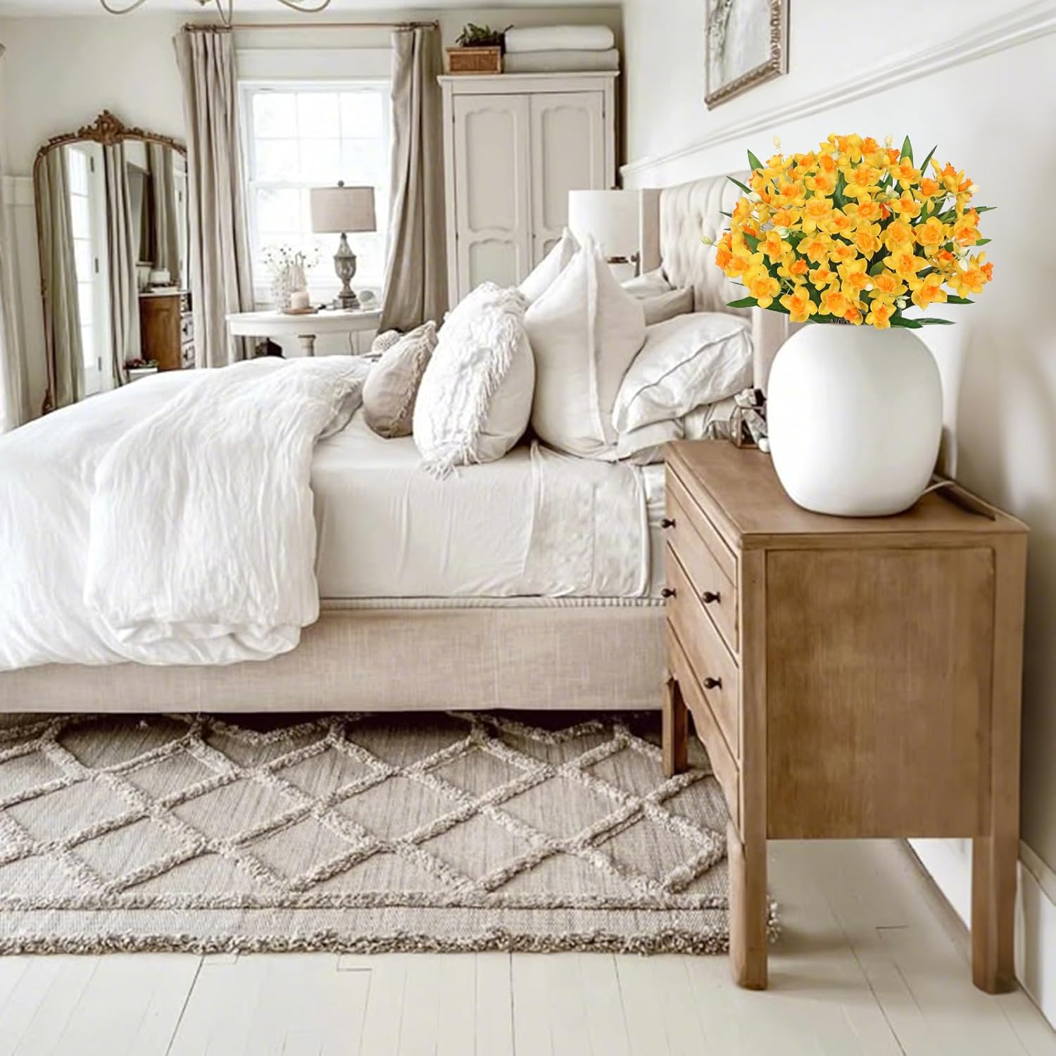 15" Artificial Daffodil Bouquets Set of 3, Faux Narcissus Flowers with Green Leaves & Unbloomed Buds, Fake Yellow Flowers for Home & Office Decor (Vase Not Included) - Image 7