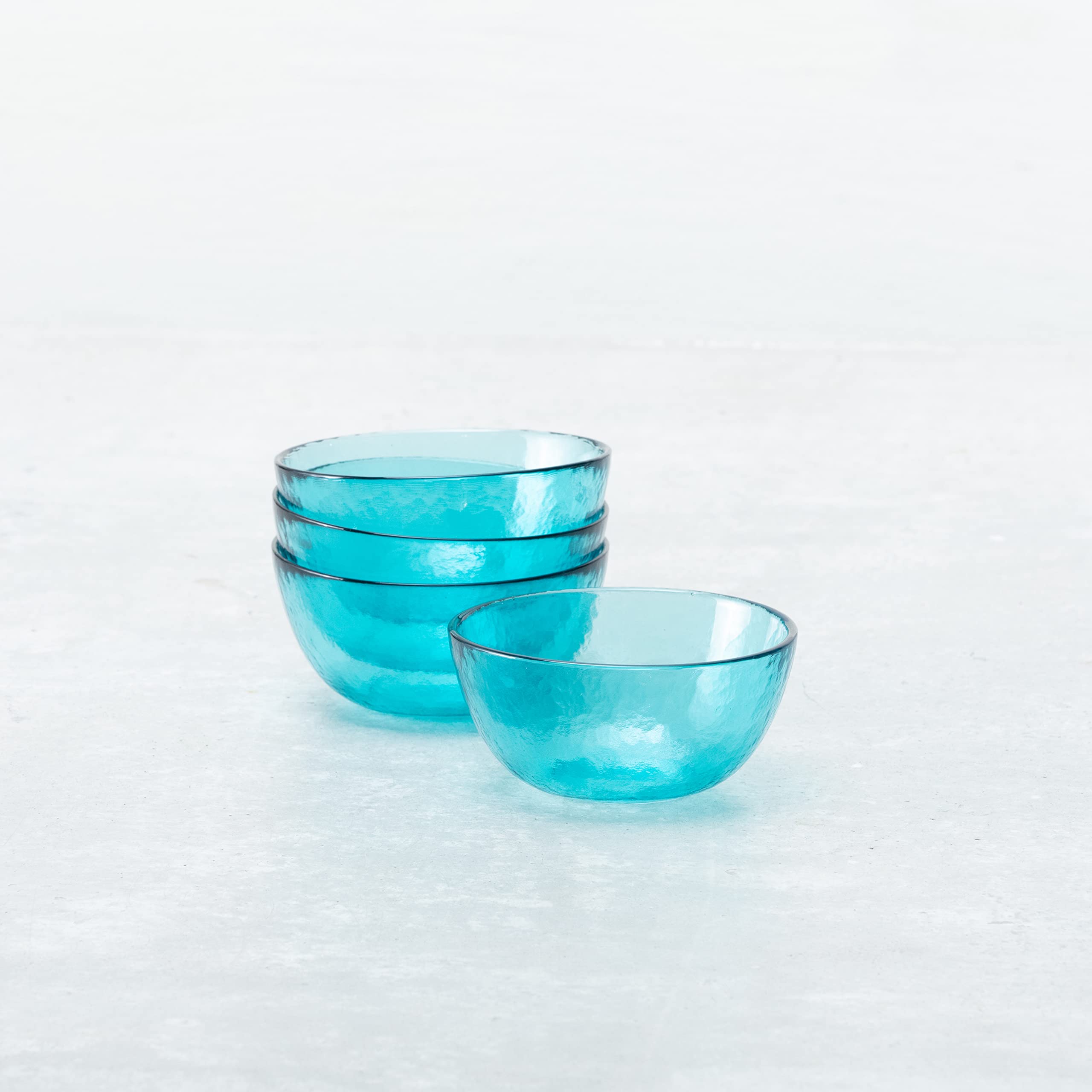 Los Cabos Glass Dinnerware and Drinkware Collection Lagoon Blue 5 Inch Dessert Snack Bowl, 12.5oz (Set of 4)