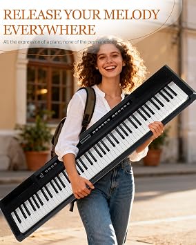 Ktaxon 88 Key Fully Weighted Keyboard Piano Hammer Action Digital Piano with MIDI & Bluetooth Functionality, Customizable Tones, Chords, Split Keyboard, Includes Headphones, Dust Cover(Compact)