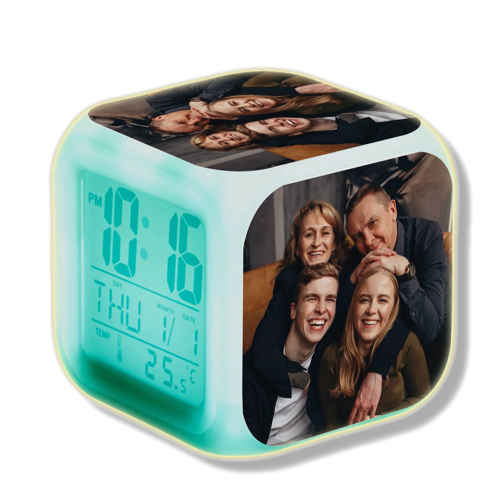 Personalised alarm clock with your own text/image themed digital, light up digital alarm bell, customised Square Clock, custom clock, Christmas, birthday, fathers day.