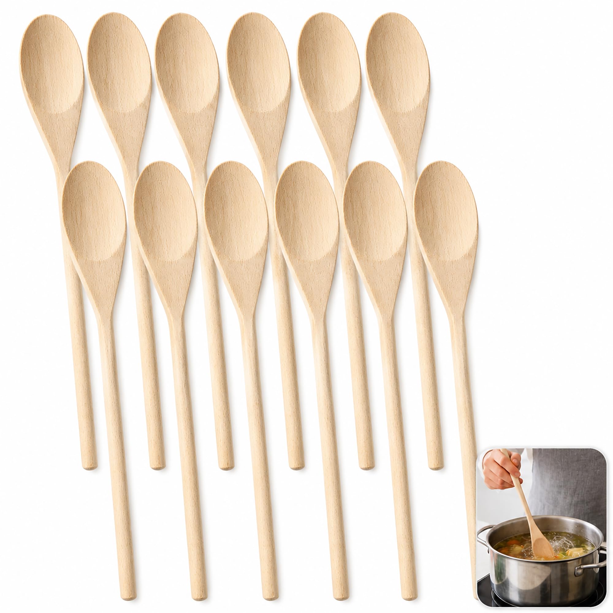 Wooden Spoons for Cooking 12 PCS – 12 Inch Oval Wooden Cooking Spoons – Wooden Spoon Set for Mixing, Stirring and Baking – Natural Wooden Kitchen Utensils for Home Cooking