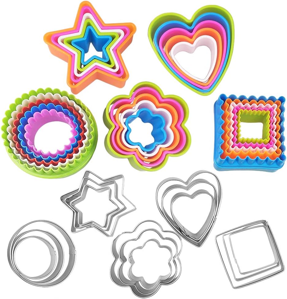 Cookie Cutter Set of 40 Piece Multicolor Shapes Round, Square, Flower, Star, Heart Plastic, Stainless Steel Cookie Cutters