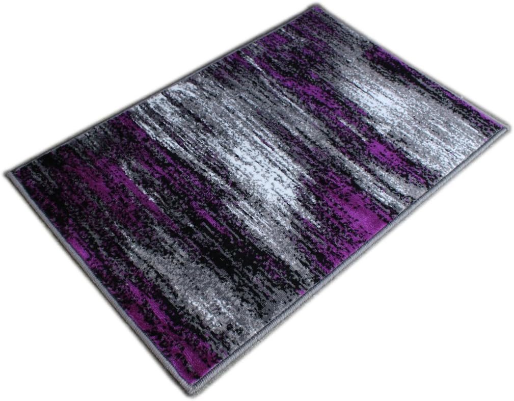 Masada Rugs, Modern Contemporary Mat Area Rug, Purple Grey Black (2 Feet X 3 Feet) Mat