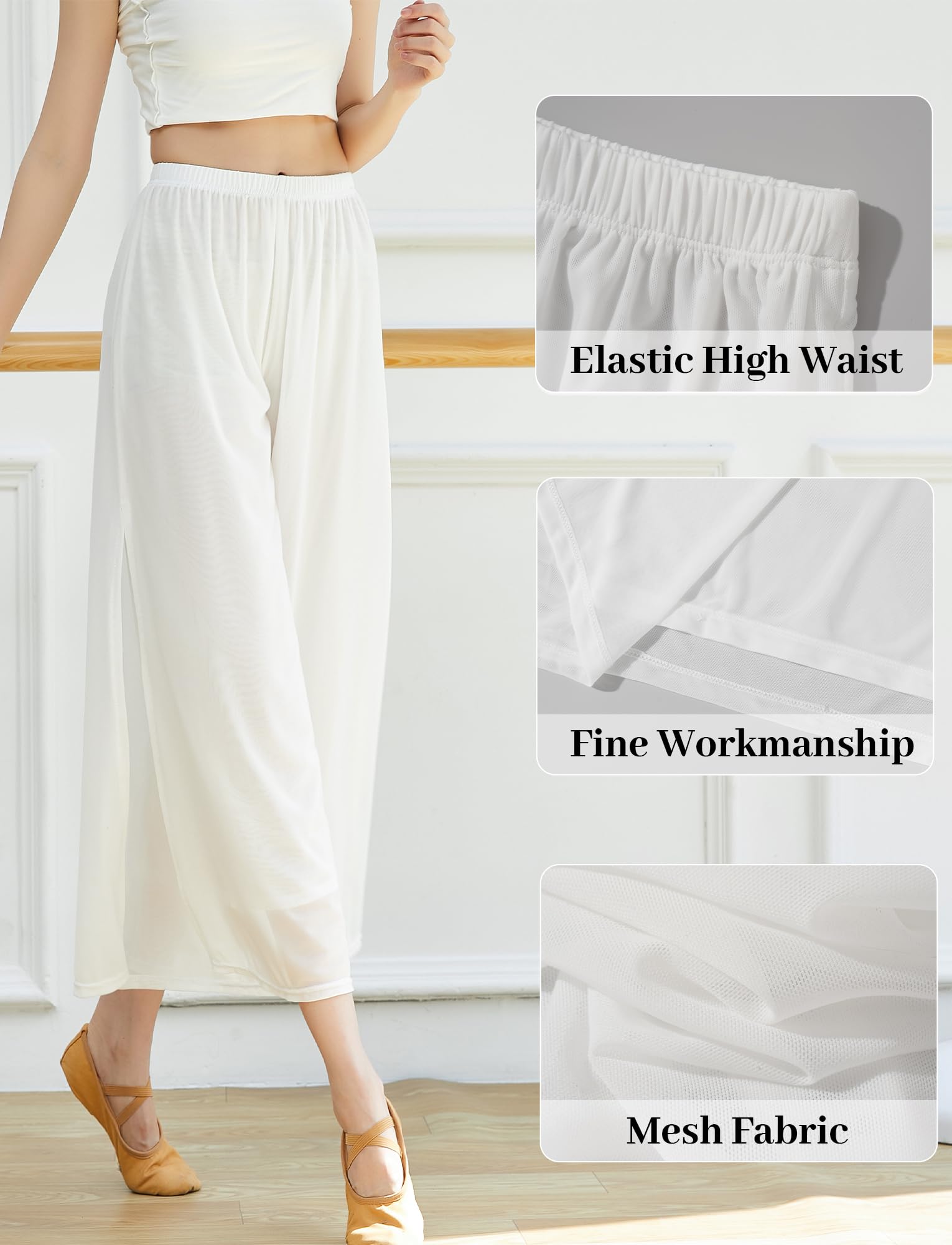 SEAUR Pantalones de baile para mujer, de gasa, pierna ancha, danza oriental, latín, pilates, yoga, palazzo, pantalones de verano, pantalones de ocio, S-XL
