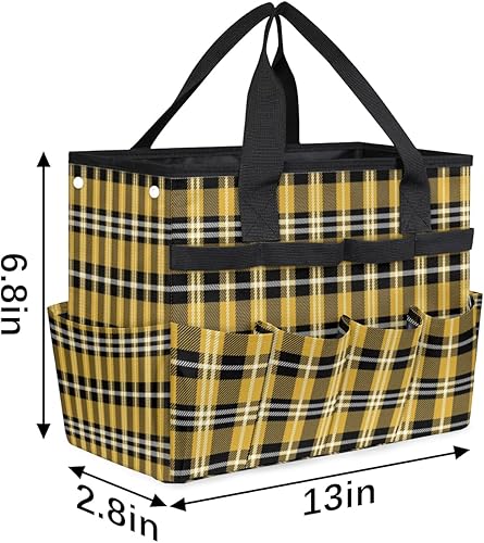 Miniatura 3 de Plaid Patterns Garden Tool Tote Bag for Women Men Gardening Tool Storage Bags with 10 Pockets Standable Garden Home Tool Kits Organizer for Indoor