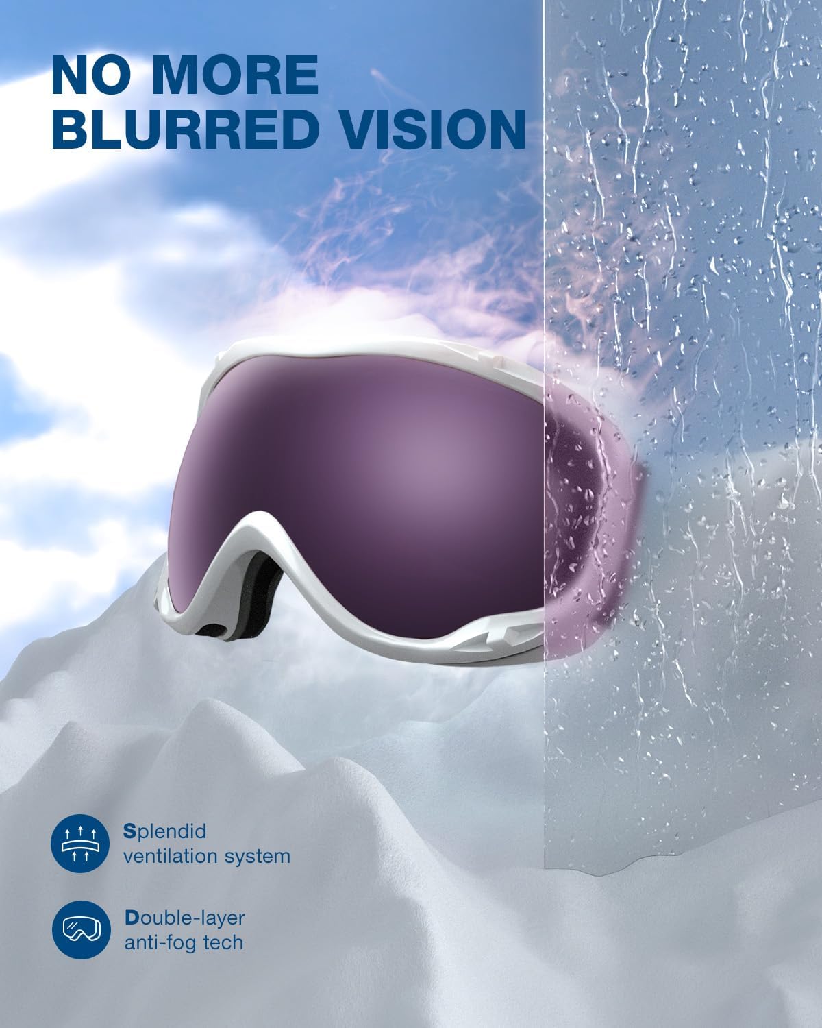 ZIONOR Lagopus B1 Ski Goggles OTG Anti fog Snow Goggles UV Protection Snowboard Goggles for Men Women Adult Youth