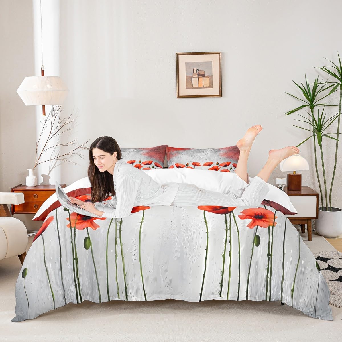 Housse de couette coquelicot pour parure de lit enfant et décoration chambre fille graffiti rétro