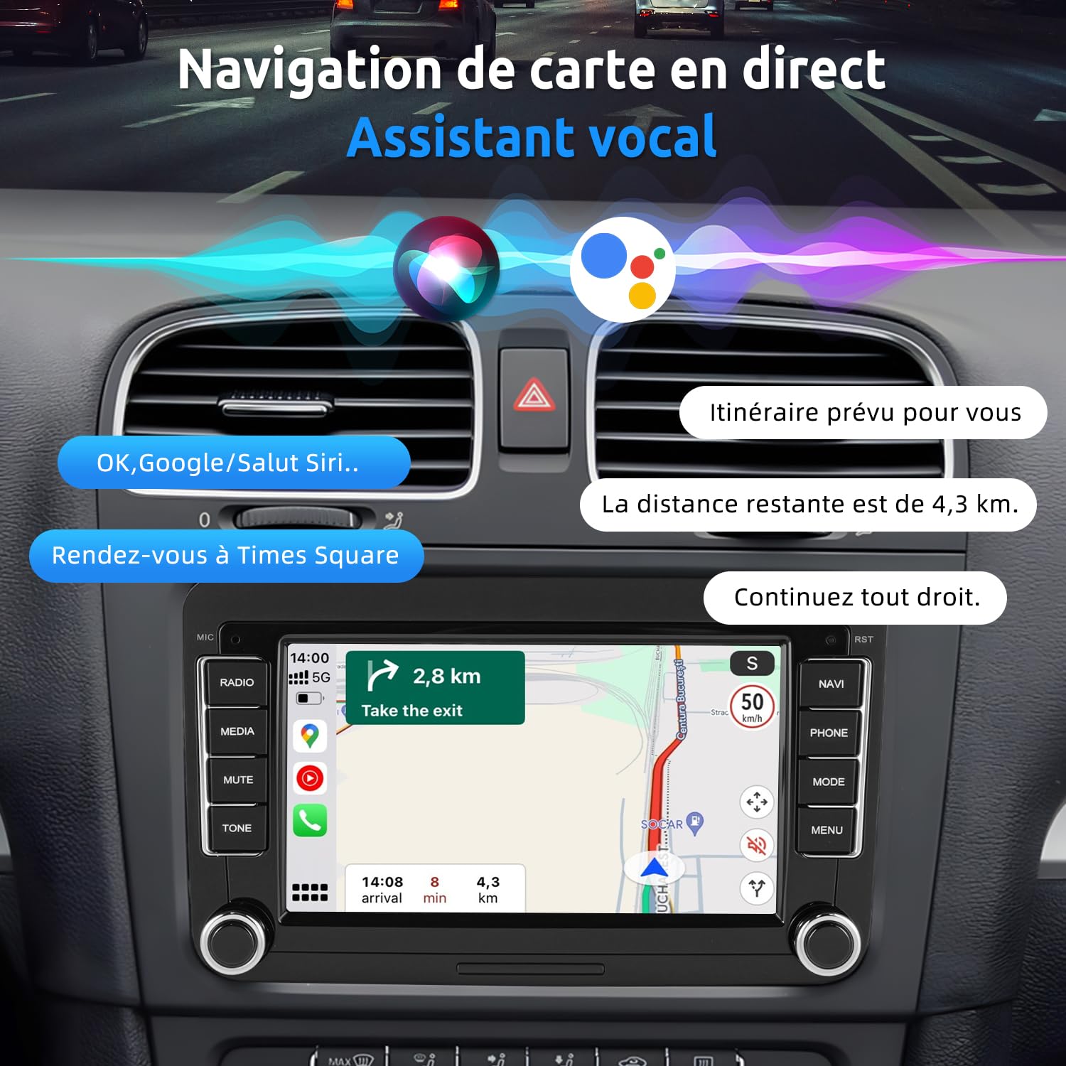ESSGOO [4+64G] Android 15 Autoradio pour VW Golf 5/6, T5, Passat, Polo, Touran, Tiguan, Caddy, Seat, Skoda – Écran Tactile 7" avec CarPlay/Android Auto sans Fil, Plug & Play, GPS Navi, Bluetooth, DSP