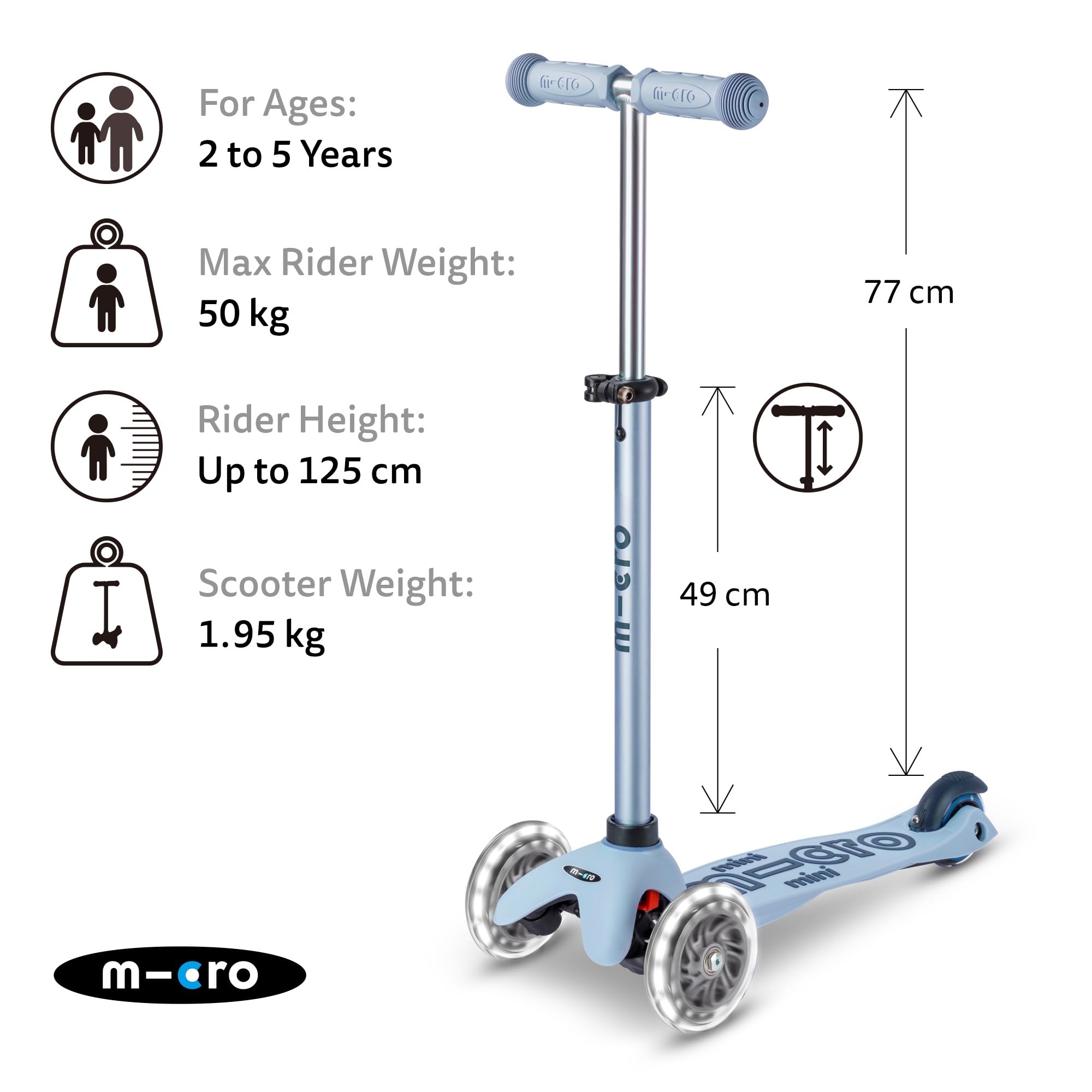 micro Mini Micro Deluxe Rock & Go LED | Oryginalny | Innowacyjny system 6 w 1 | Od kołysania do hulajnogi, all inclusive, hulajnoga dla dzieci w wieku 1-6 lat