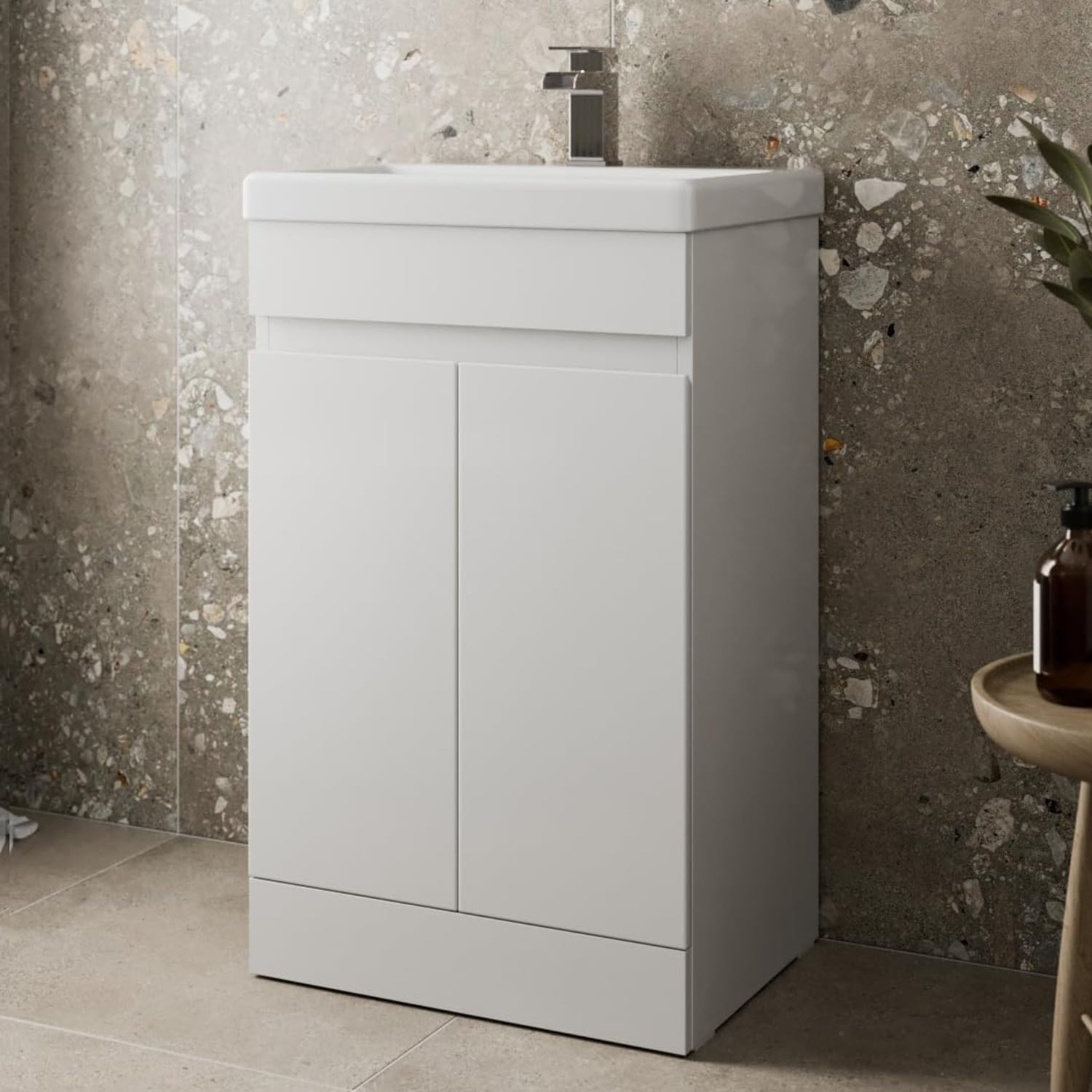 Artis 500mm Bathroom Vanity Unit With Wash Basin Ceramic Sink, 2 Double Door, Cloakroom Storage Furniture Under Basin Cabinet, Floorstanding Cabinets, White Gloss