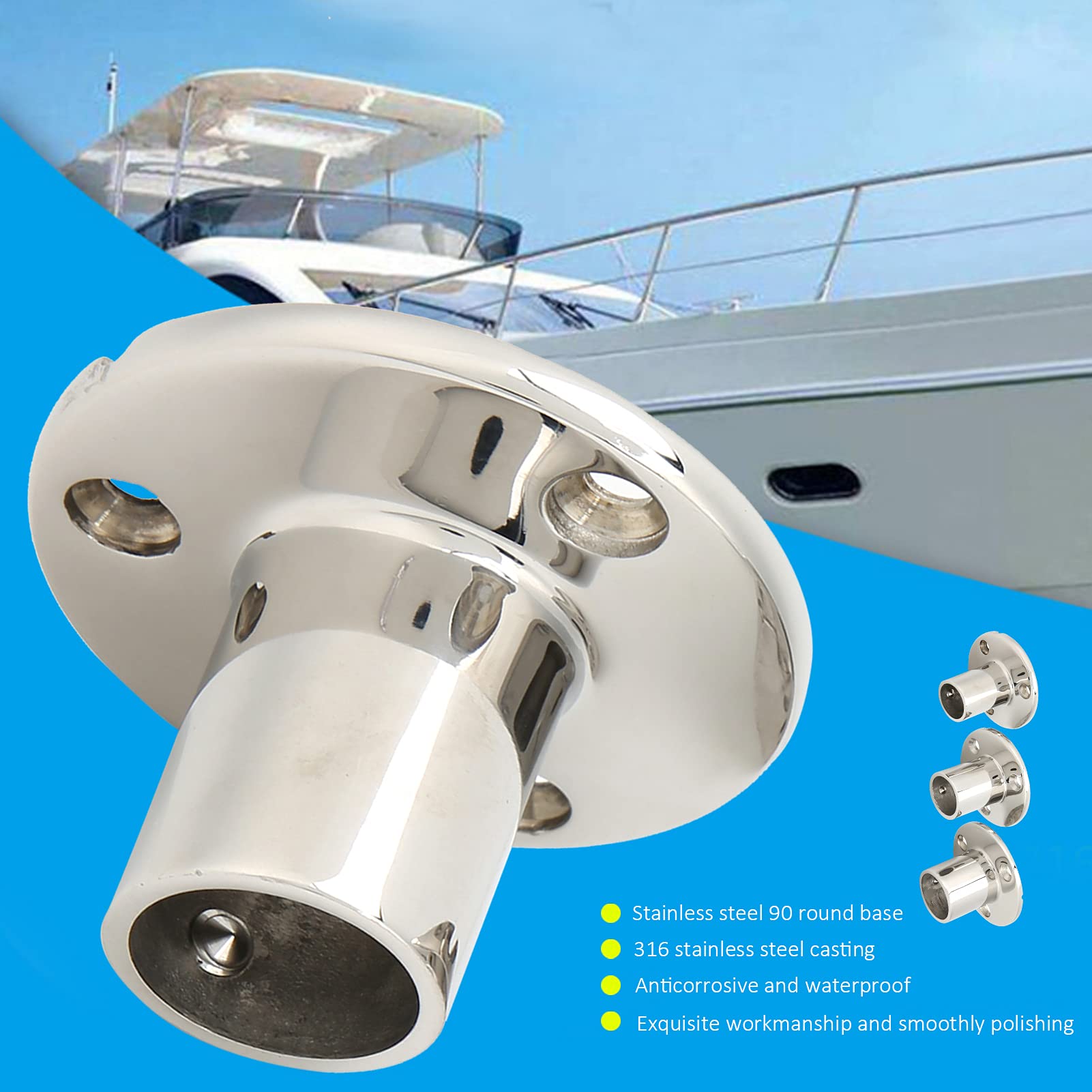 Base Ronde Pour Rampe Marine – Acier Inoxydable 316, 22 Mm, Angle 30/45/60/90°, Résiste à La Rouille
