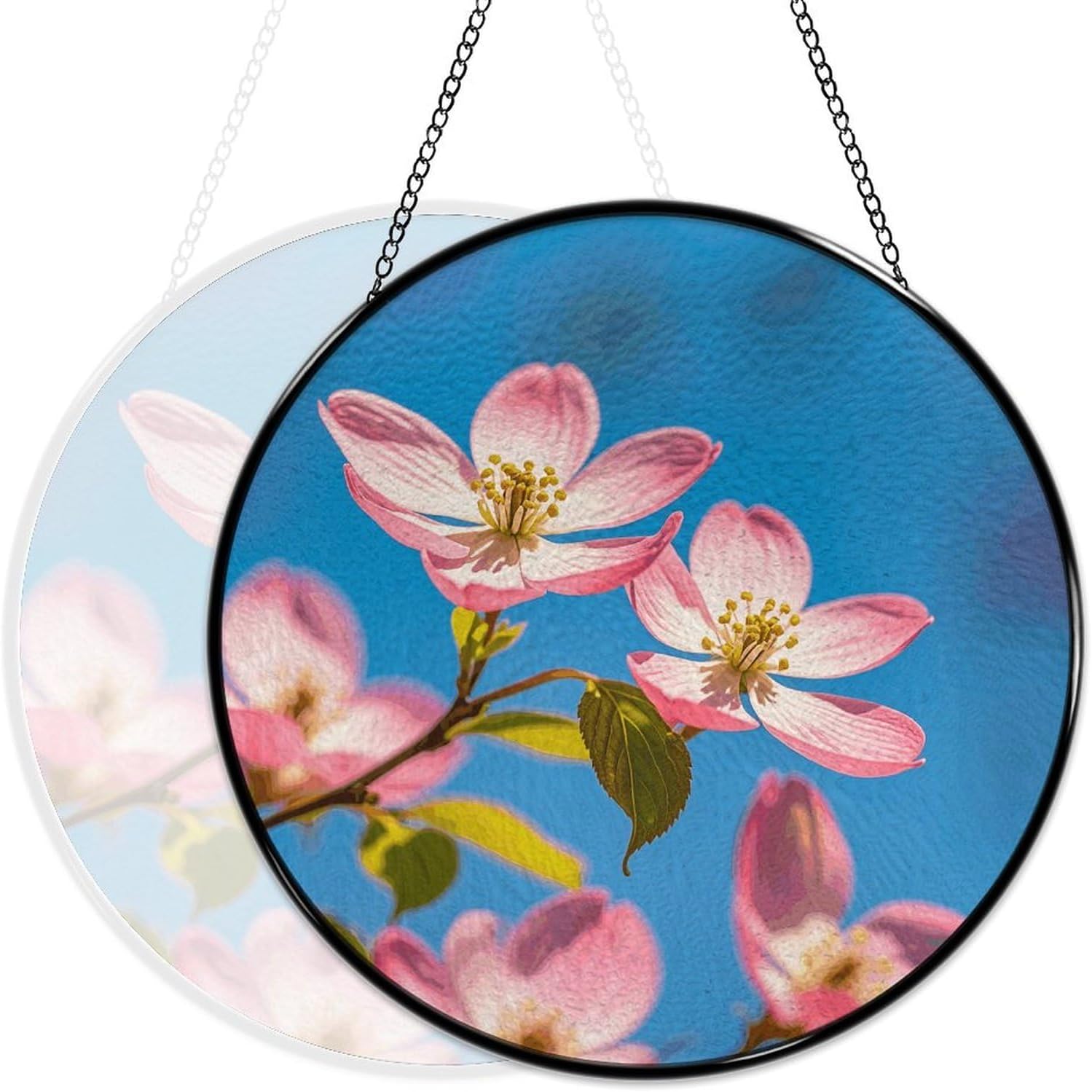 Stained Glass Hanging Sign Suncatcher, Spring Dogwood Blossoms