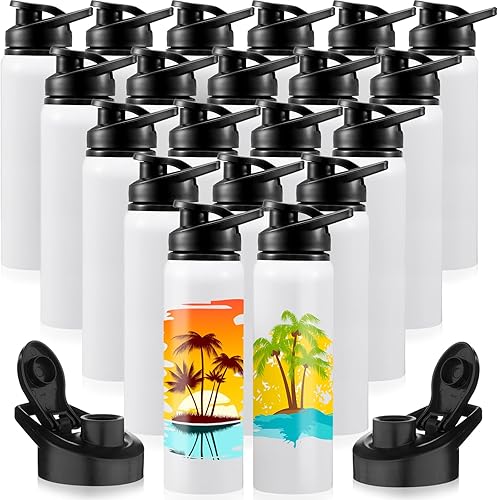 20 botellas de agua de sublimación en blanco, de aluminio, prensa de calor, botella deportiva reutilizable con tapas a presión para niños, viajes,