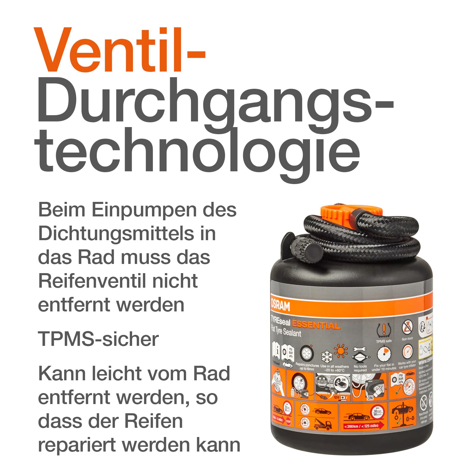 Osram TYREseal KIT Essential, 450 ml Reifendichtmittel und analoger Premium-Reifenfüller, RDKS geeigne, inklusive Aufbewahrungsbox