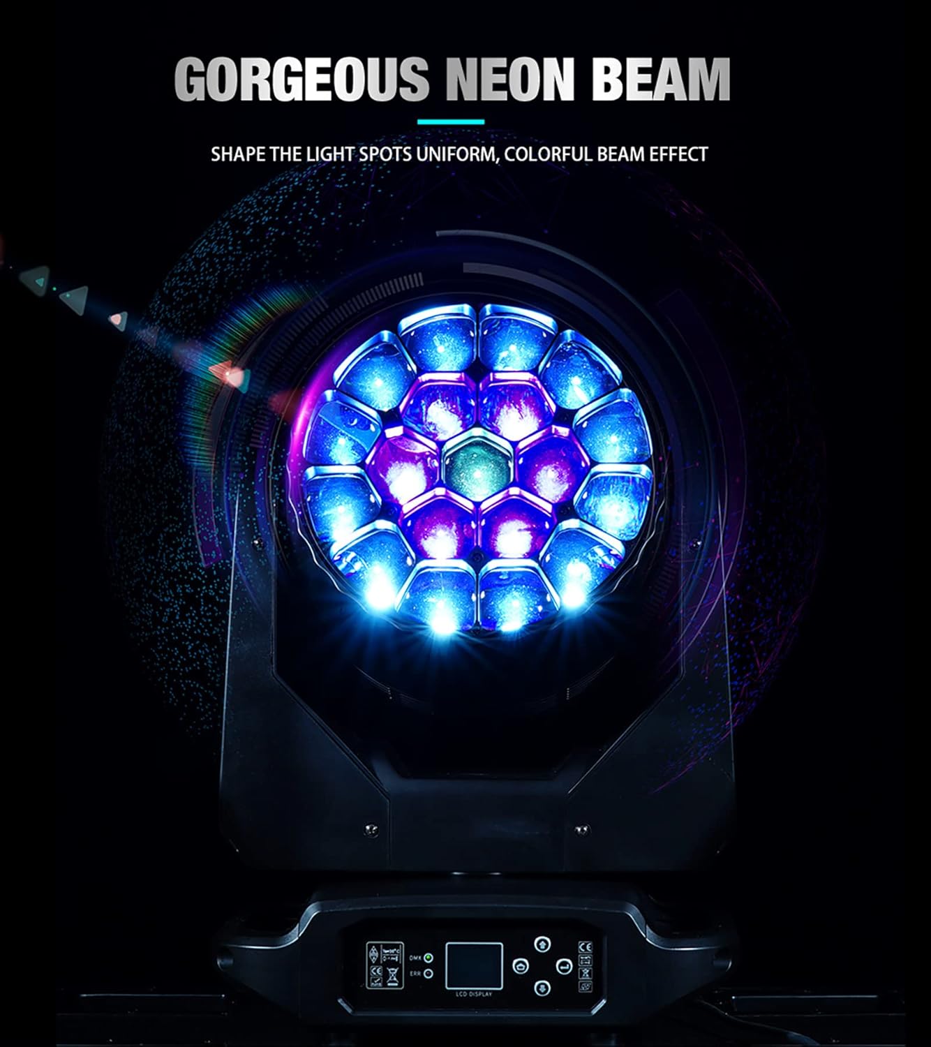 SHEHDS Moving Head Lights LED 19X20W Beam/Wash/Zoom/Dazzle/Strobe Effect RGBW 4in1 Big Bee Eye Stage Lights 4-45°Beam Angle CTO Mode DMX Control for Christmas Club Wedding