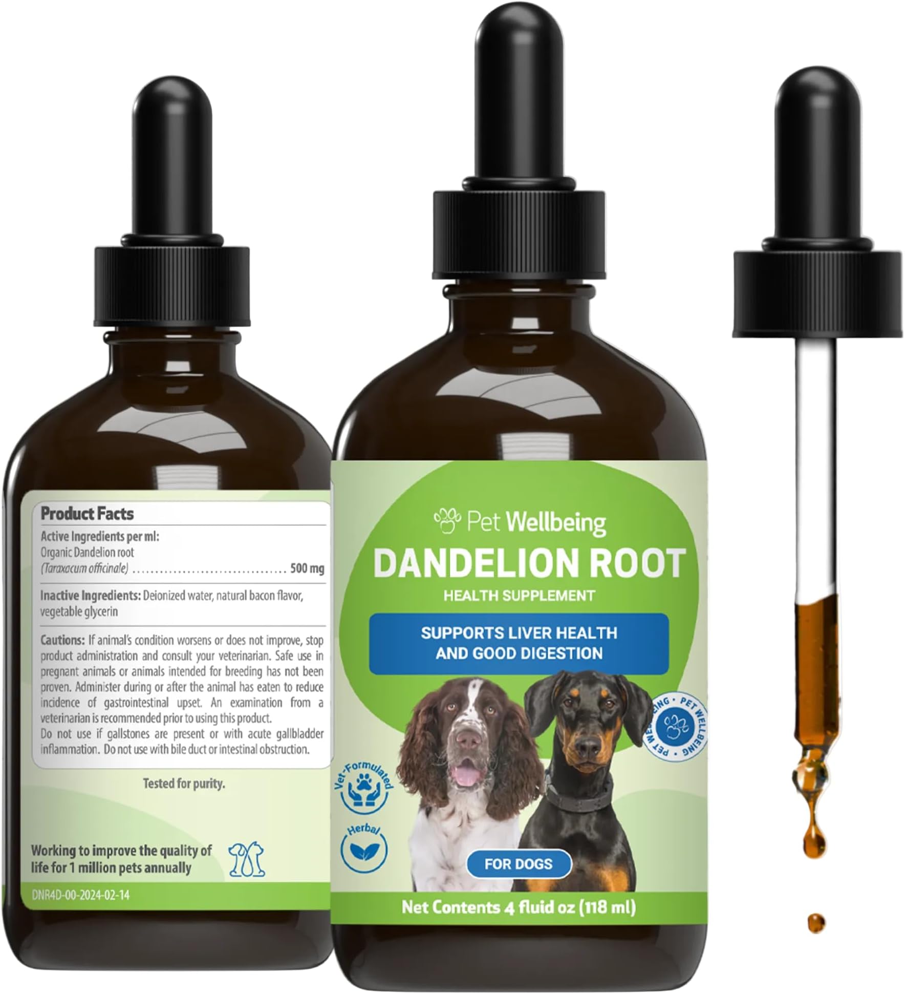 Pet Wellbeing Dandelion Root for Dogs - Liver & Heart Health, Digestive Function, Blood Sugar Support, Certified Organic - Veterinarian-Formulated Herbal Supplement 4 oz (118 ml)